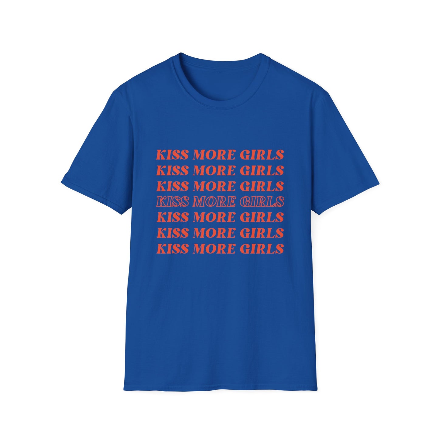 Kiss More Girls T-Shirt – Bold Red Font LGBTQ+ Pride Graphic Tee with Playful Feminine Message