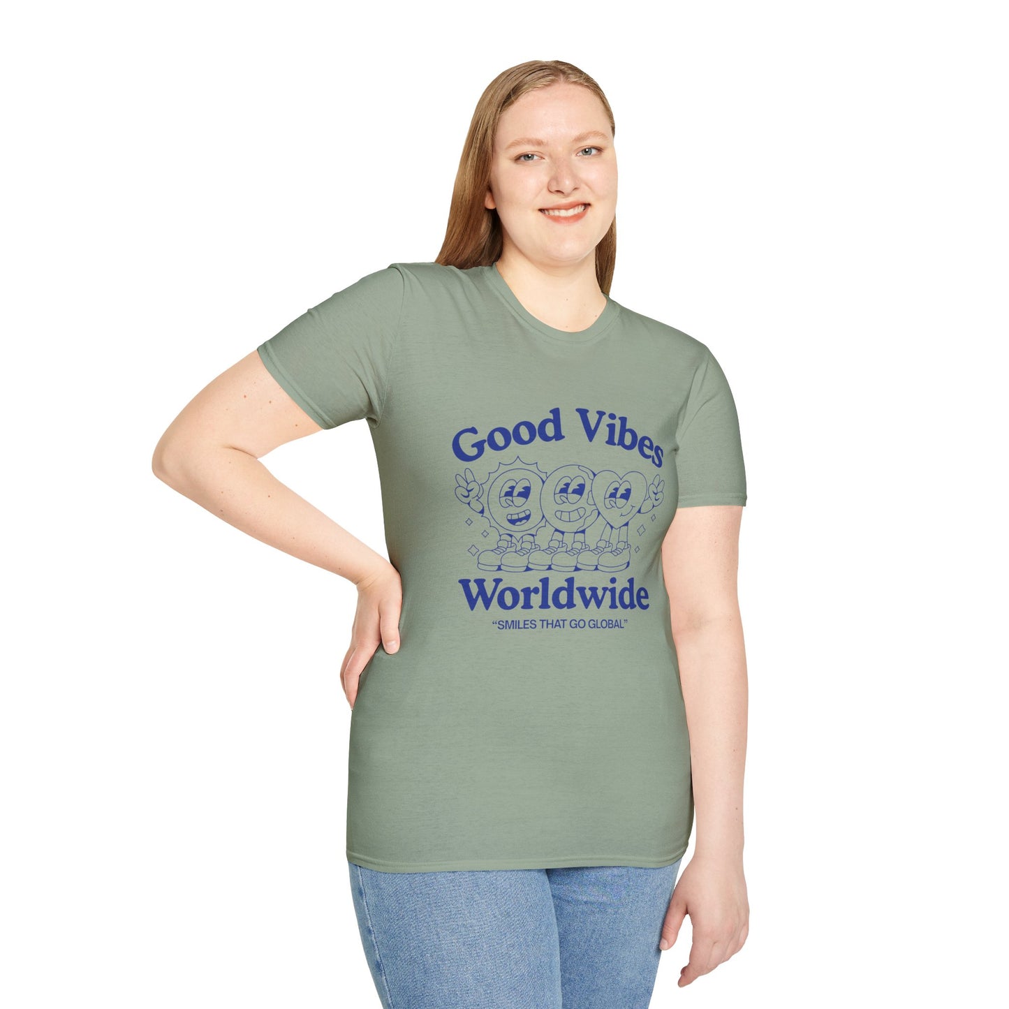 Good Vibes Worldwide T-Shirt – Retro Global Positivity Graphic Tee with Vintage Travel-Inspired Design