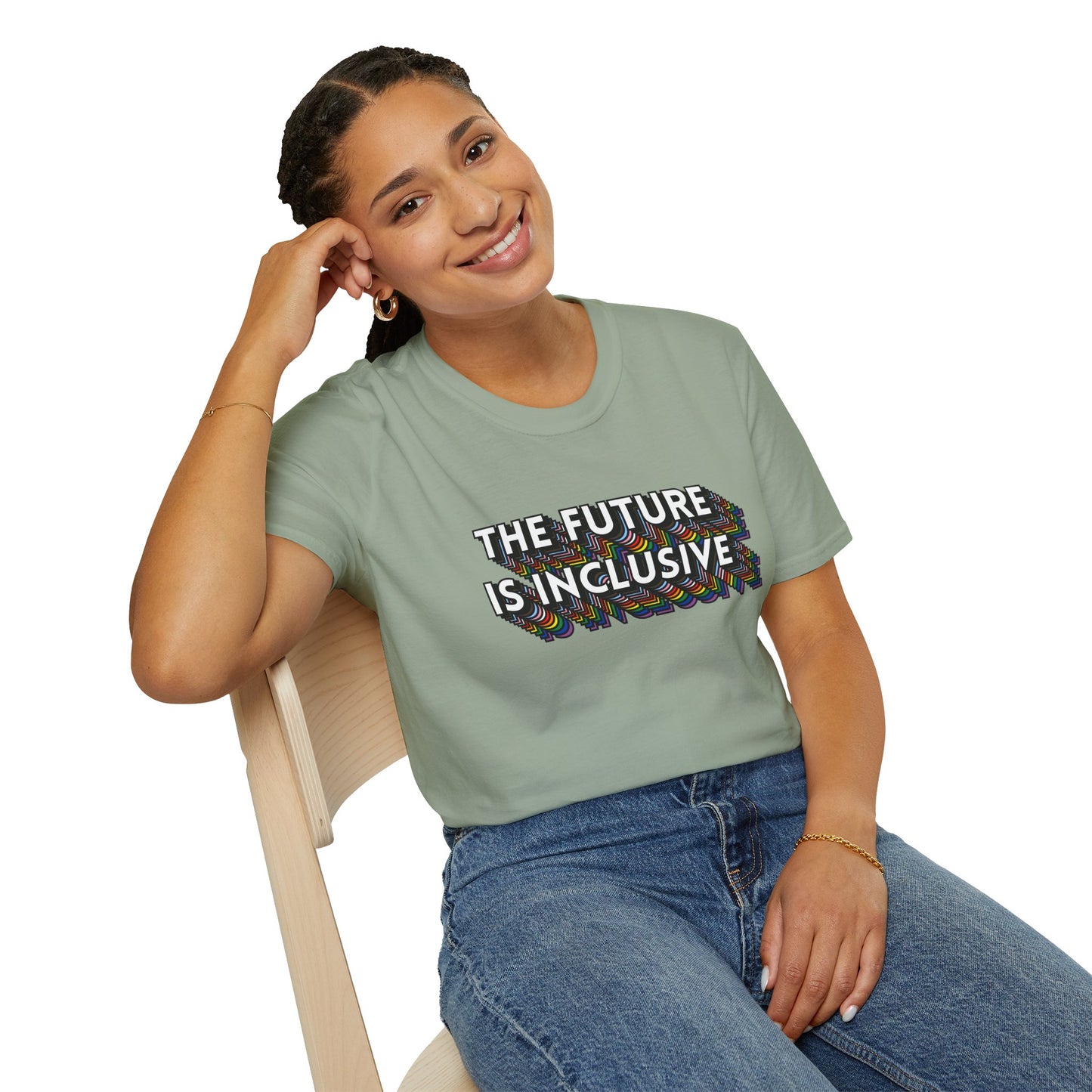 The Future Is Inclusive T-Shirt – Rainbow Uplifted Equality Graphic Tee with Bold LGBTQ+ Pride Message