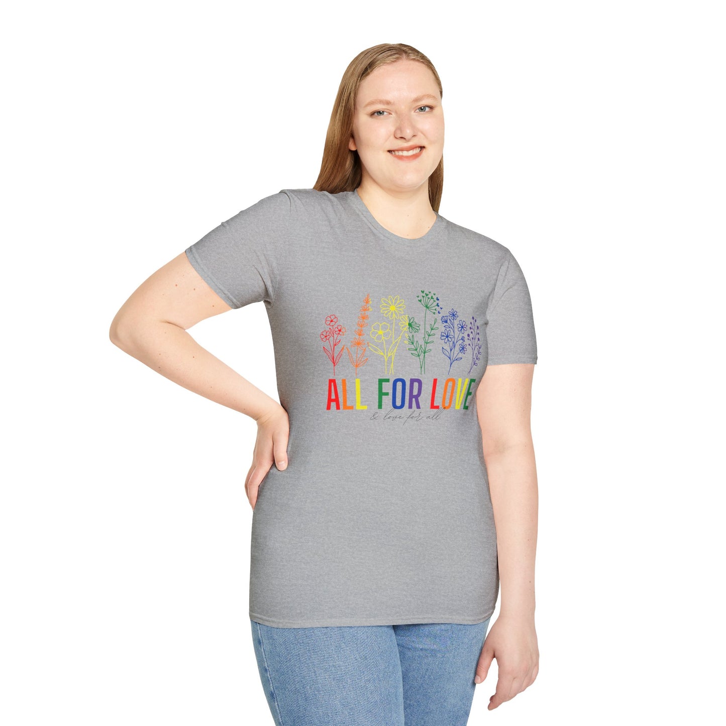 All for Love T-Shirt – Rainbow LGBTQ+ Pride Graphic Tee with Inclusive Love Wins Message