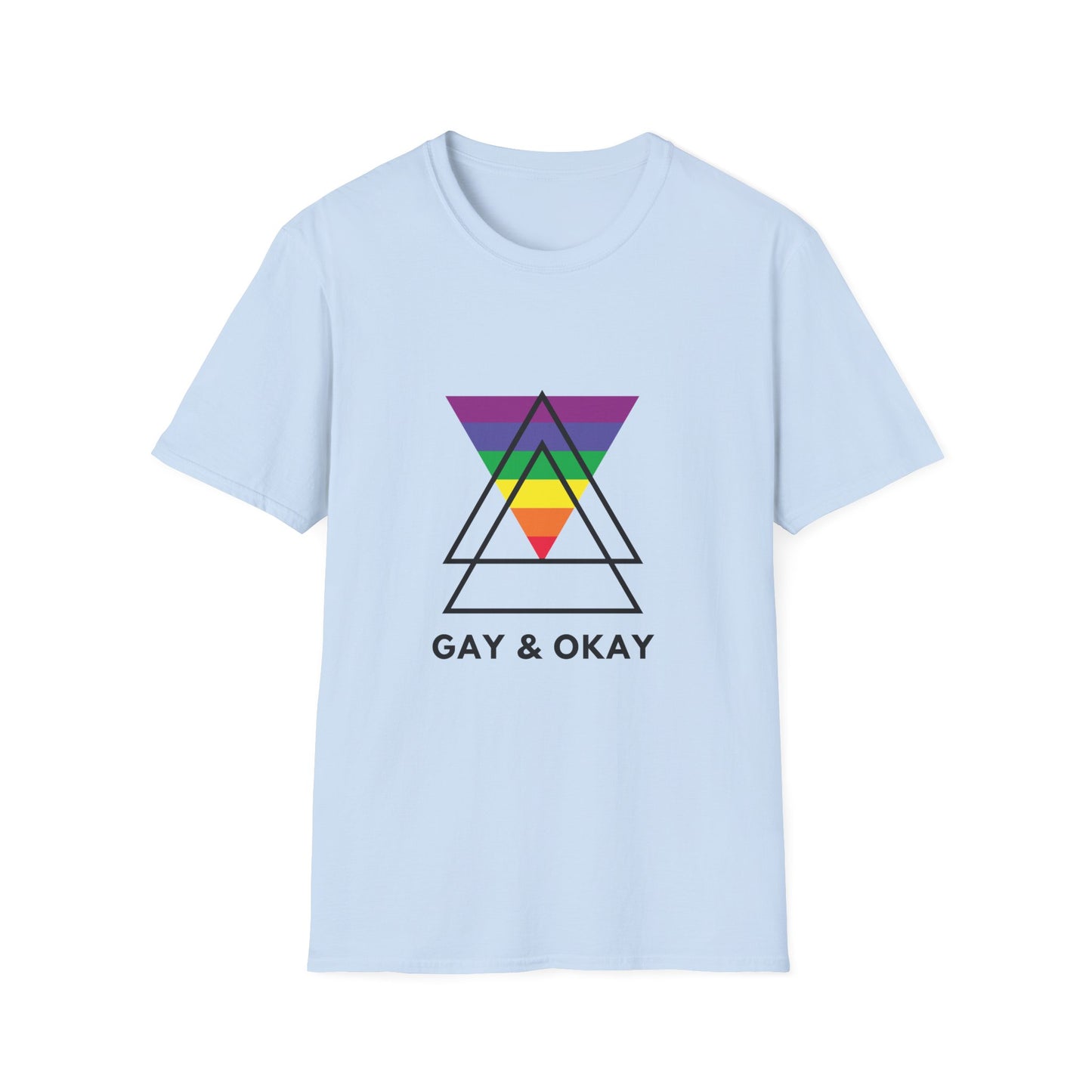 Gay and Okay T-Shirt – Geometric Rainbow LGBTQ+ Graphic Tee with Bold Inclusive Pride Design