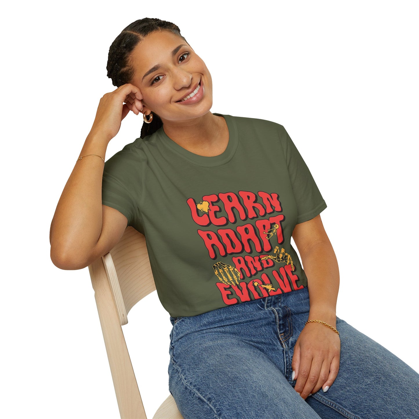 Learn Adapt Evolve T-Shirt – Motivational Graphic Tee with Bold Inspirational Typography