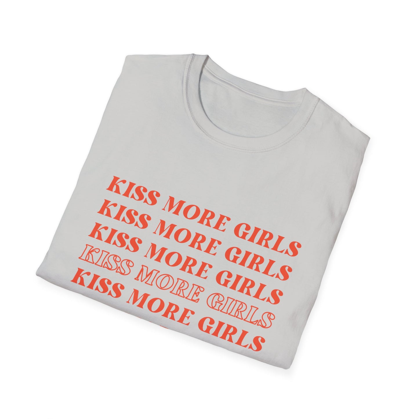 Kiss More Girls T-Shirt – Bold Red Font LGBTQ+ Pride Graphic Tee with Playful Feminine Message