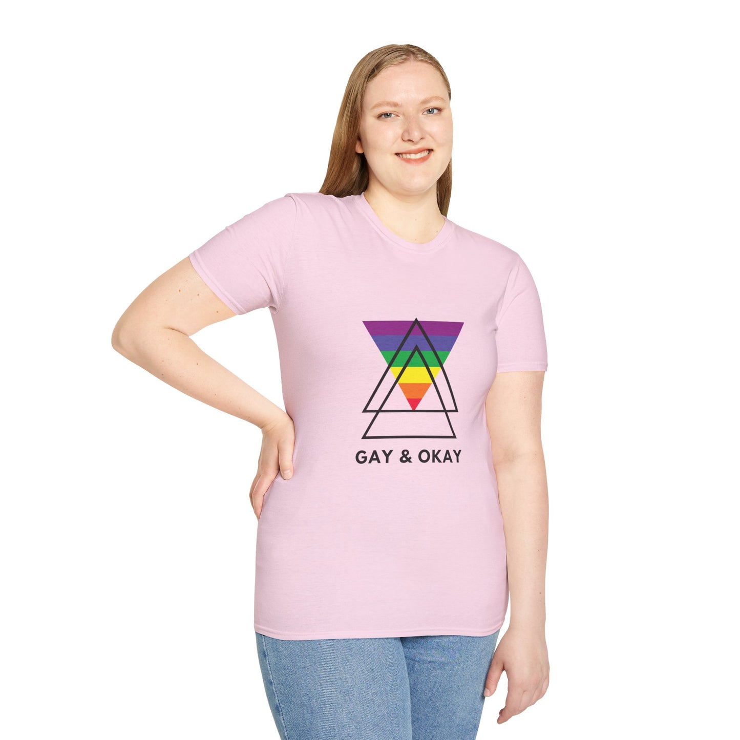 Gay and Okay T-Shirt – Geometric Rainbow LGBTQ+ Graphic Tee with Bold Inclusive Pride Design