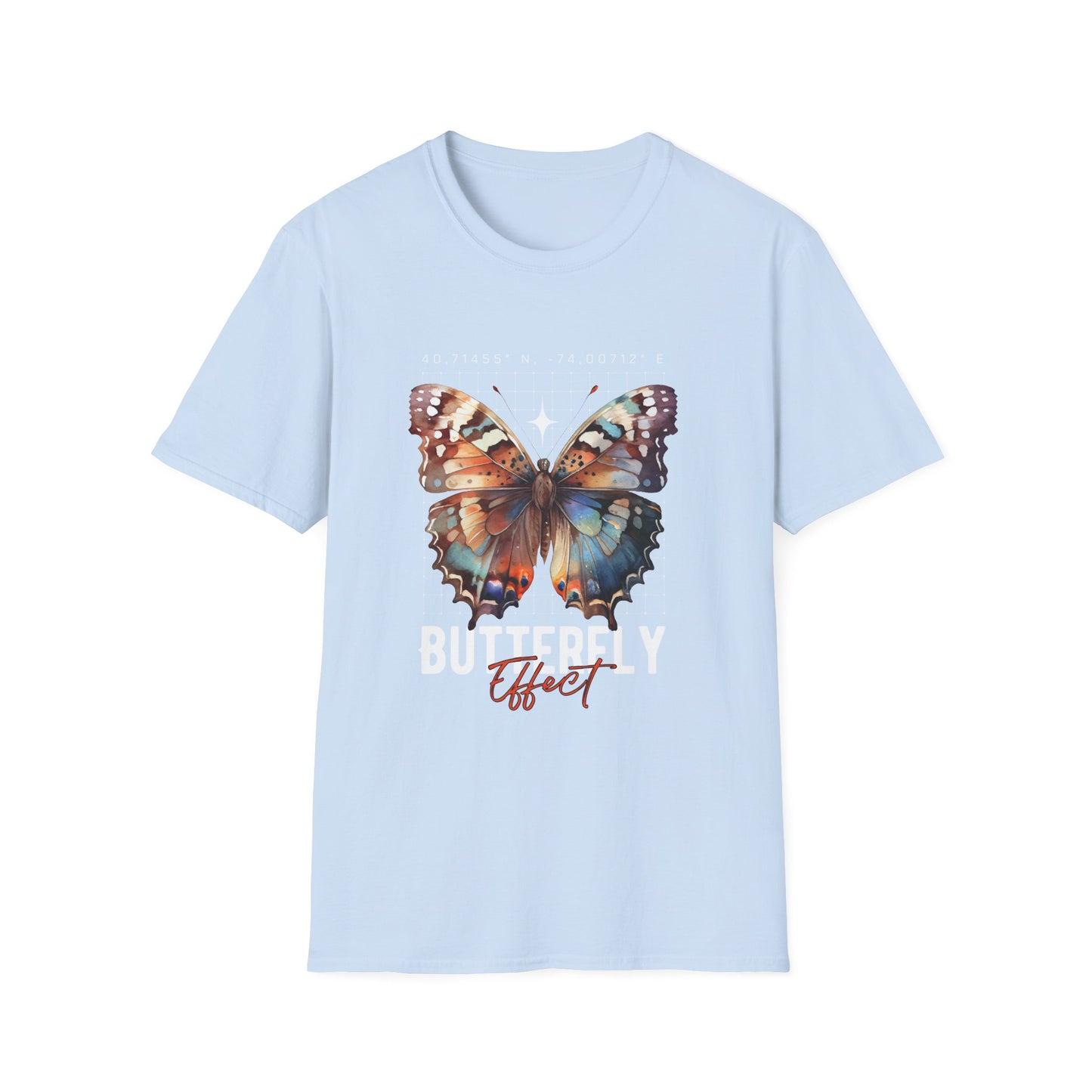 Butterfly Effect T-Shirt – Minimalist Graphic Tee with Coordinates & Symbolic Design of Change and Connection