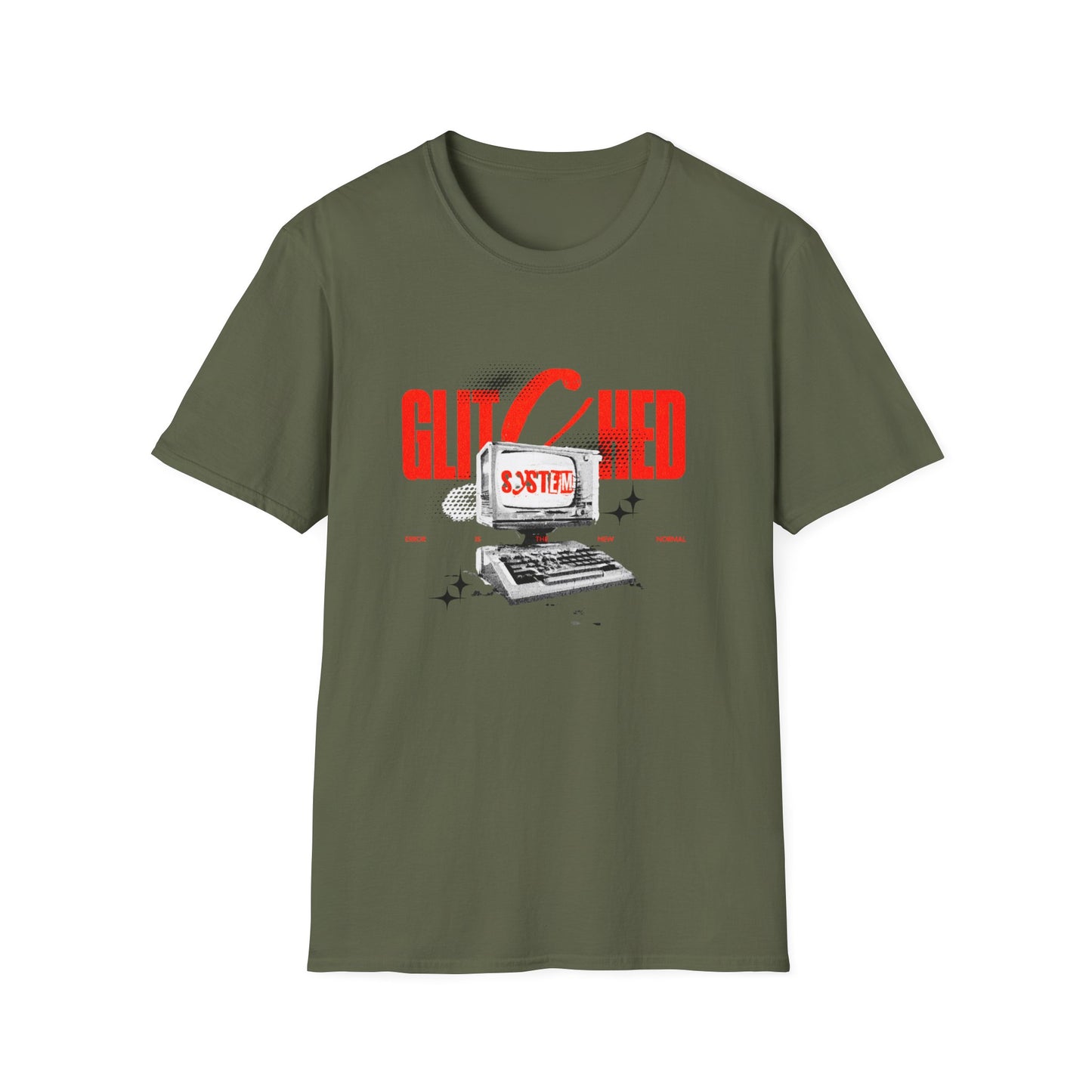 Glitched T-Shirt – Retro Computer Error Graphic Tee with Vintage Tech Aesthetic