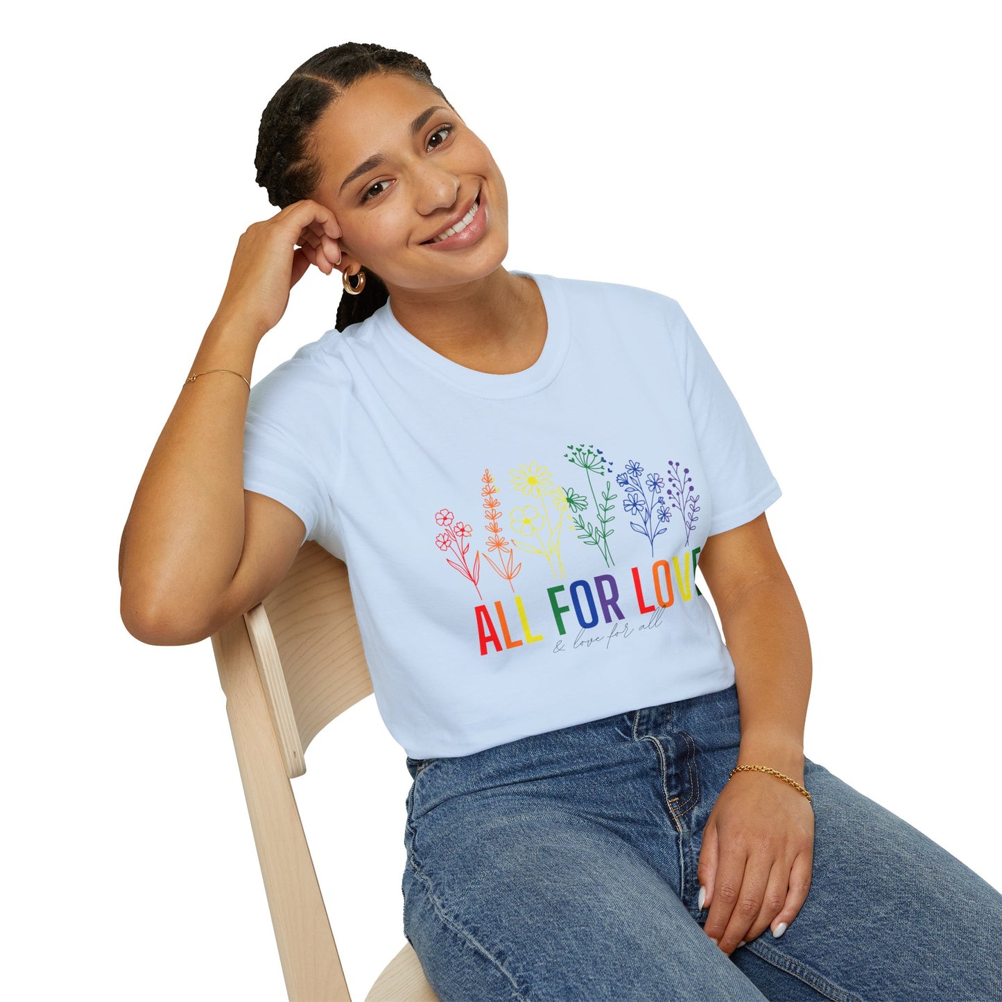 All for Love T-Shirt – Rainbow LGBTQ+ Pride Graphic Tee with Inclusive Love Wins Message