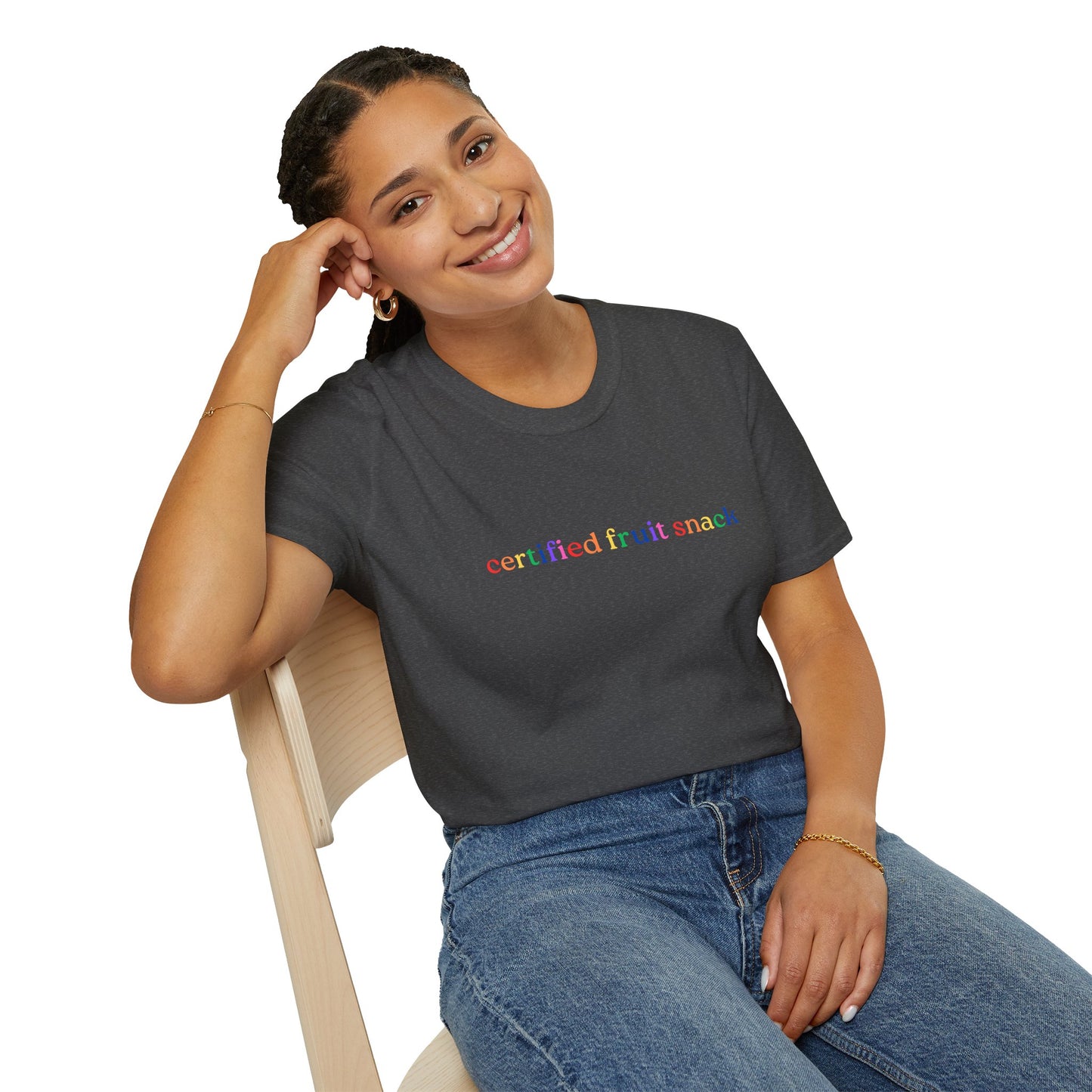 Certified Fruit Snack T-Shirt – Rainbow LGBTQ+ Pride Graphic Tee with Fun Playful Design