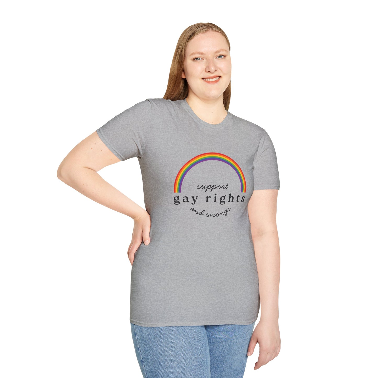 I Support Gay Rights and Wrongs T-Shirt – Rainbow LGBTQ+ Graphic Tee with Bold Inclusive & Humorous Pride Design