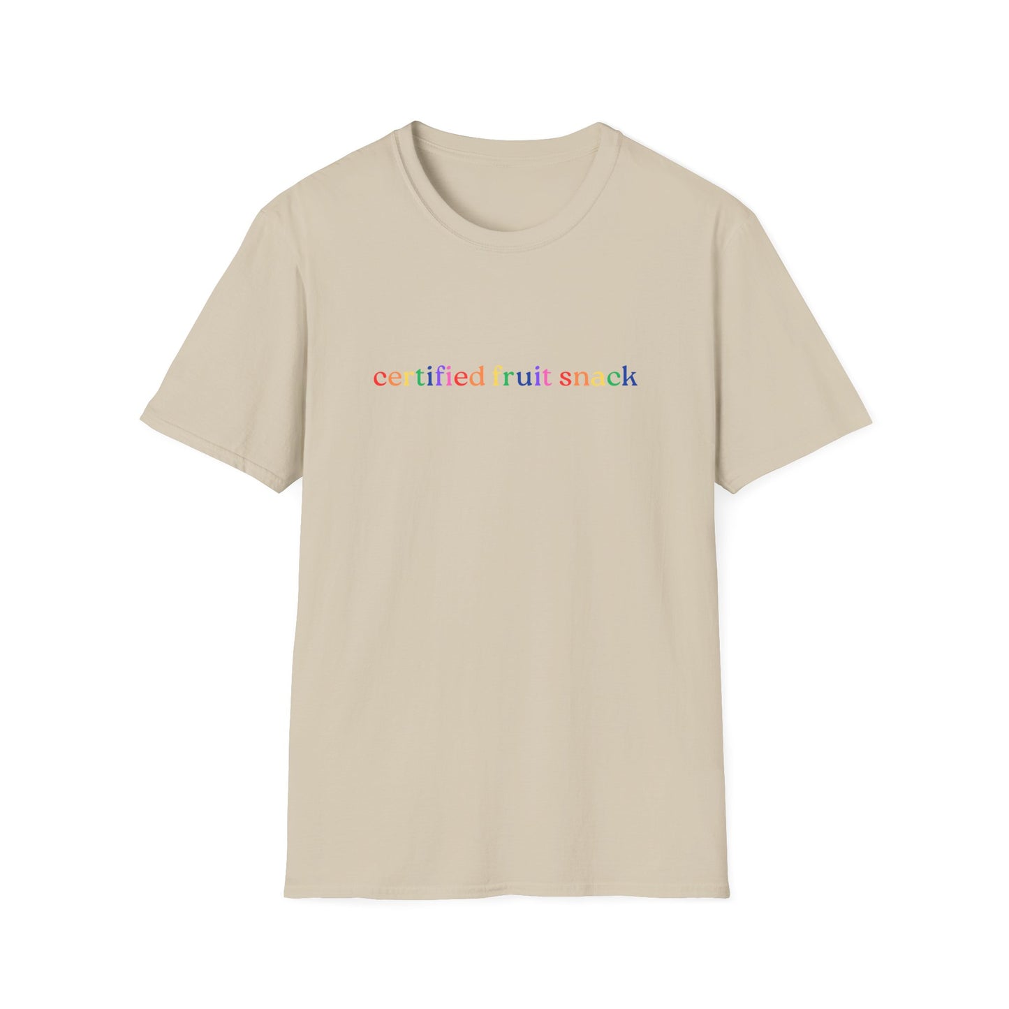 Certified Fruit Snack T-Shirt – Rainbow LGBTQ+ Pride Graphic Tee with Fun Playful Design