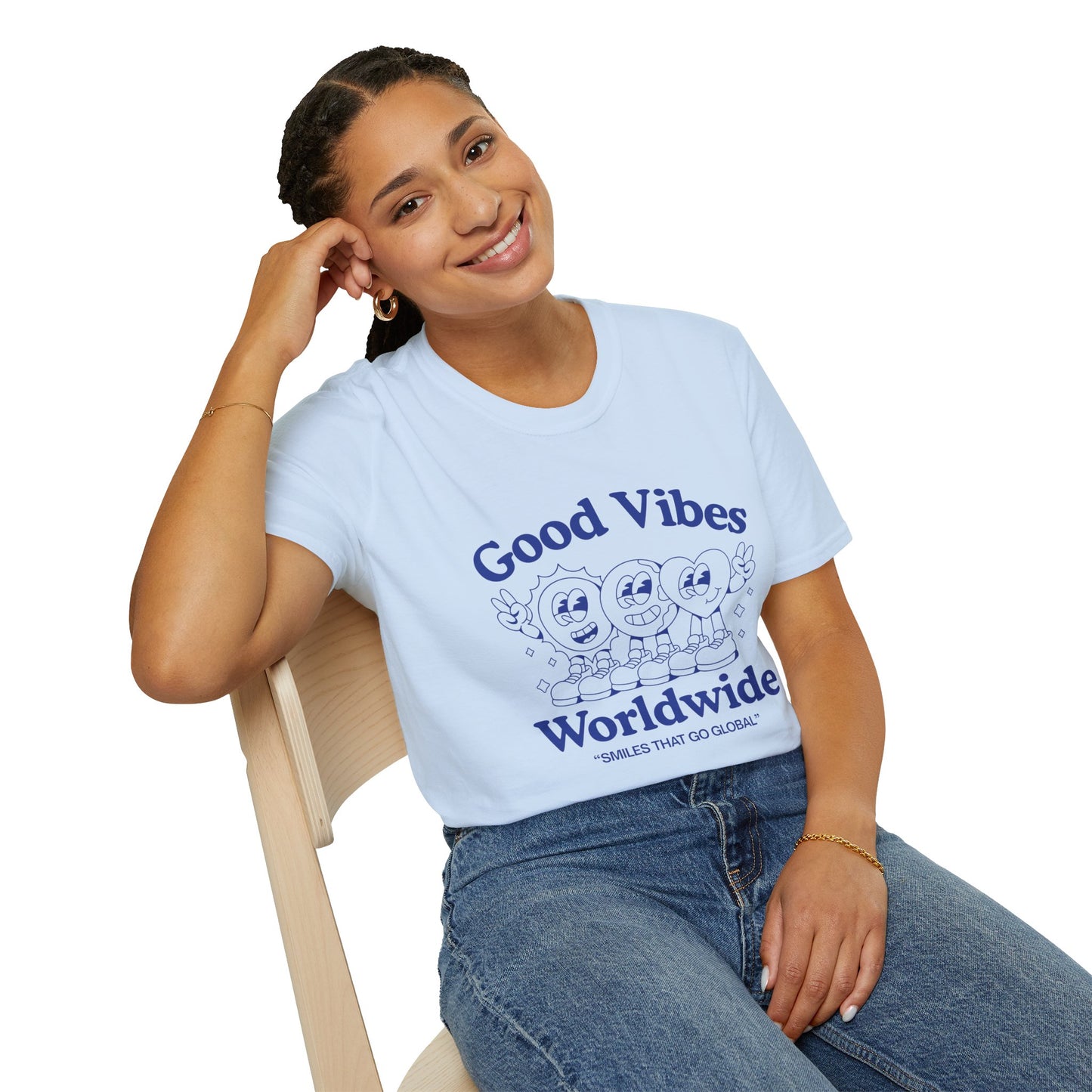 Good Vibes Worldwide T-Shirt – Retro Global Positivity Graphic Tee with Vintage Travel-Inspired Design