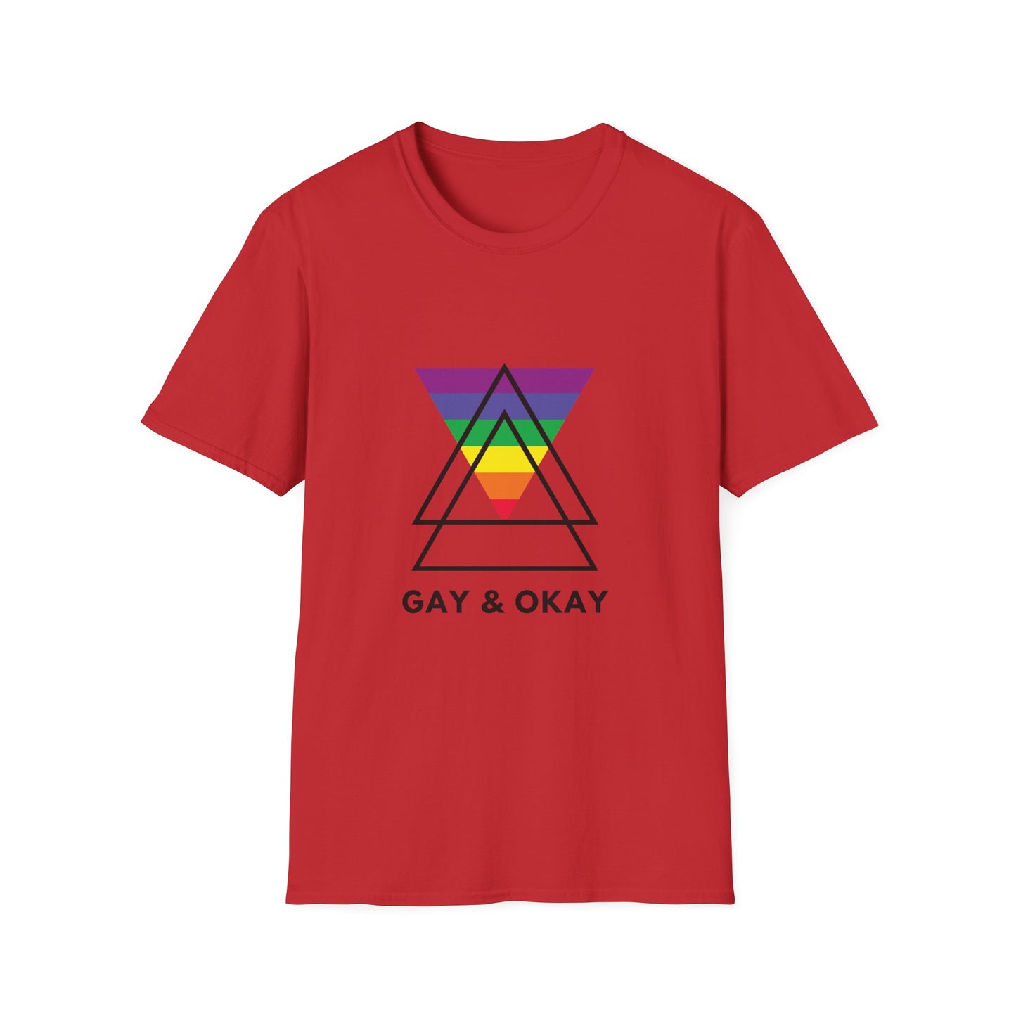 Gay and Okay T-Shirt – Geometric Rainbow LGBTQ+ Graphic Tee with Bold Inclusive Pride Design