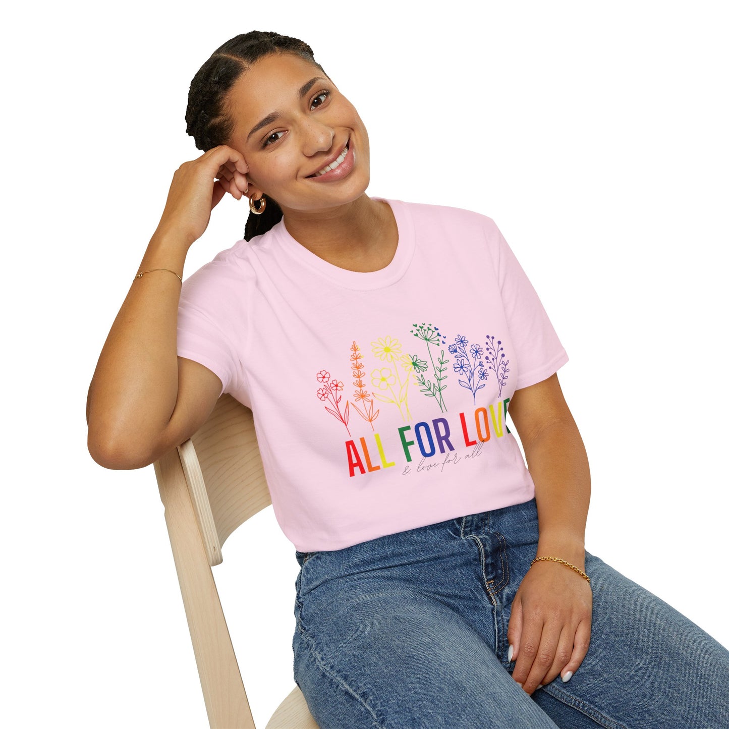 All for Love T-Shirt – Rainbow LGBTQ+ Pride Graphic Tee with Inclusive Love Wins Message
