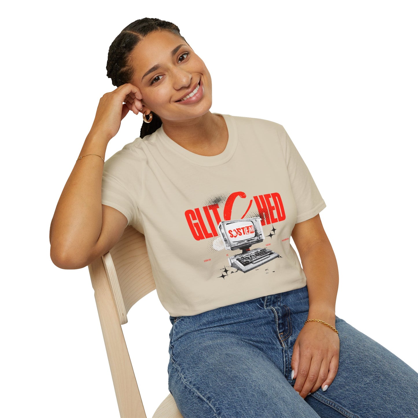 Glitched T-Shirt – Retro Computer Error Graphic Tee with Vintage Tech Aesthetic