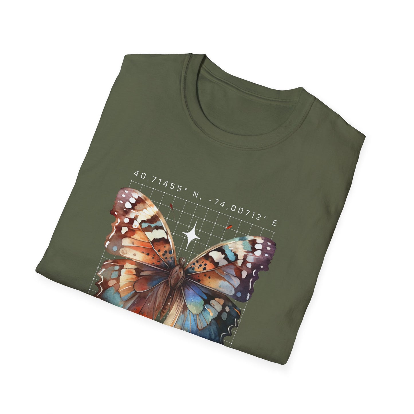 Butterfly Effect T-Shirt – Minimalist Graphic Tee with Coordinates & Symbolic Design of Change and Connection