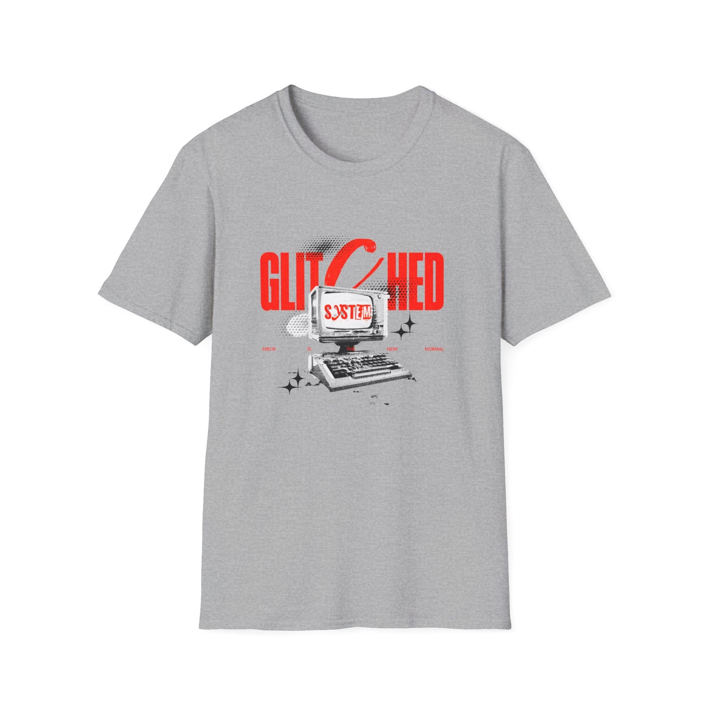 Glitched T-Shirt – Retro Computer Error Graphic Tee with Vintage Tech Aesthetic