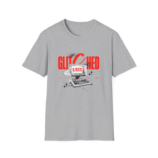 Glitched T-Shirt – Retro Computer Error Graphic Tee with Vintage Tech Aesthetic