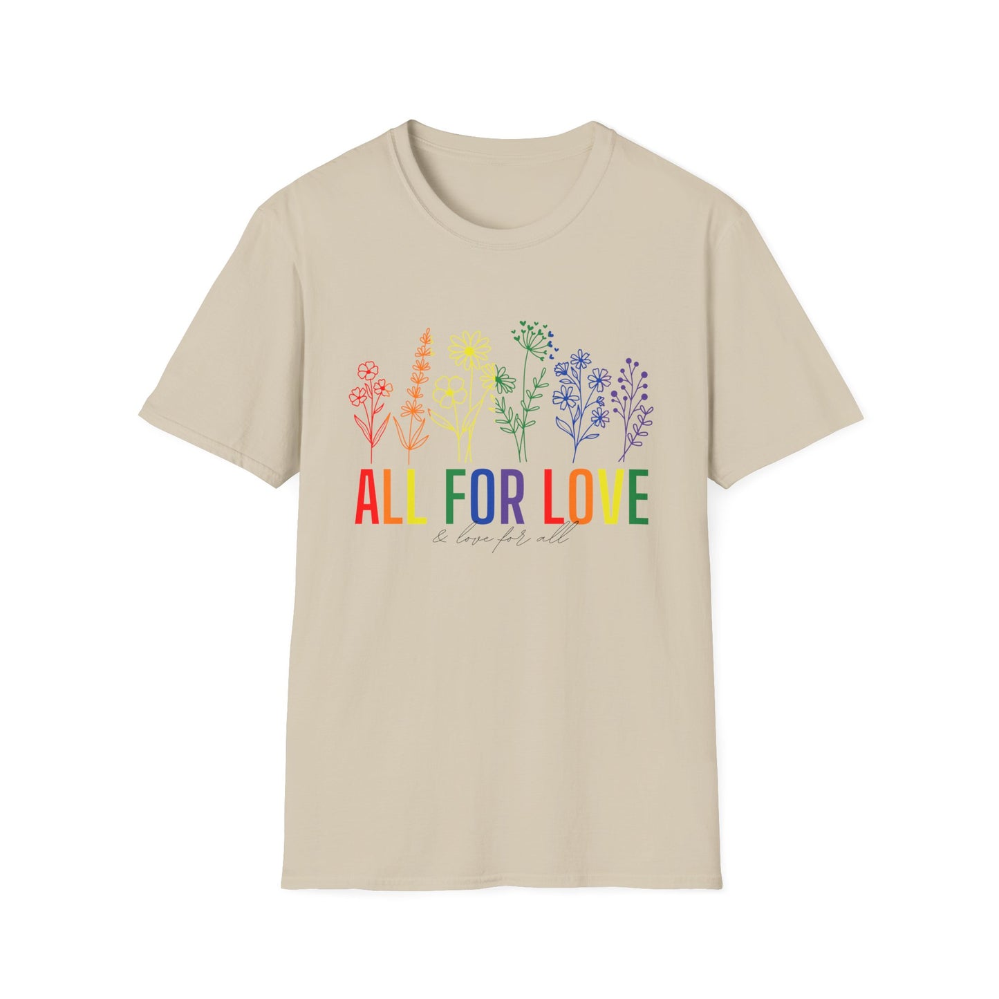All for Love T-Shirt – Rainbow LGBTQ+ Pride Graphic Tee with Inclusive Love Wins Message
