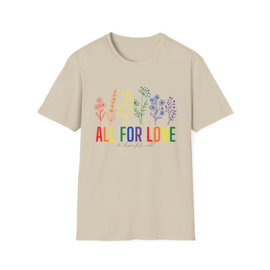 All for Love T-Shirt – Rainbow LGBTQ+ Pride Graphic Tee with Inclusive Love Wins Message