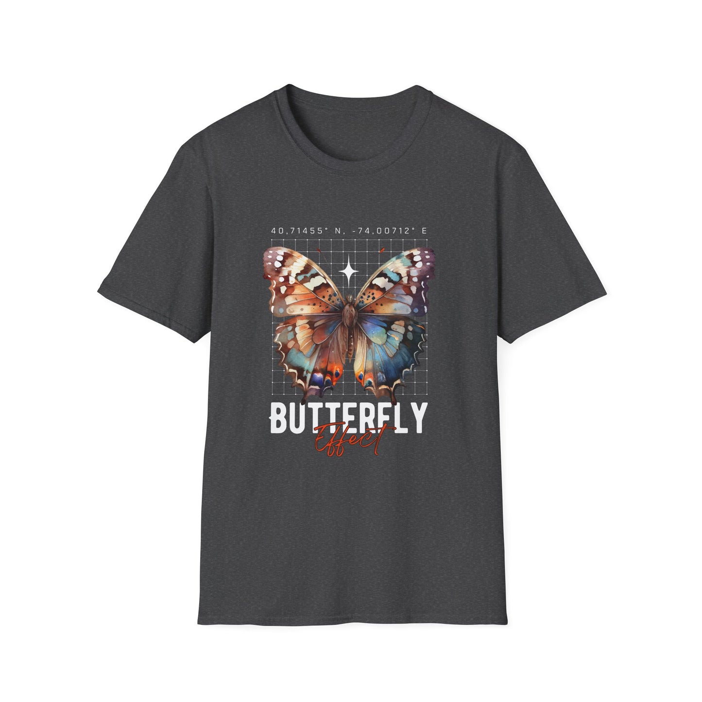 Butterfly Effect T-Shirt – Minimalist Graphic Tee with Coordinates & Symbolic Design of Change and Connection