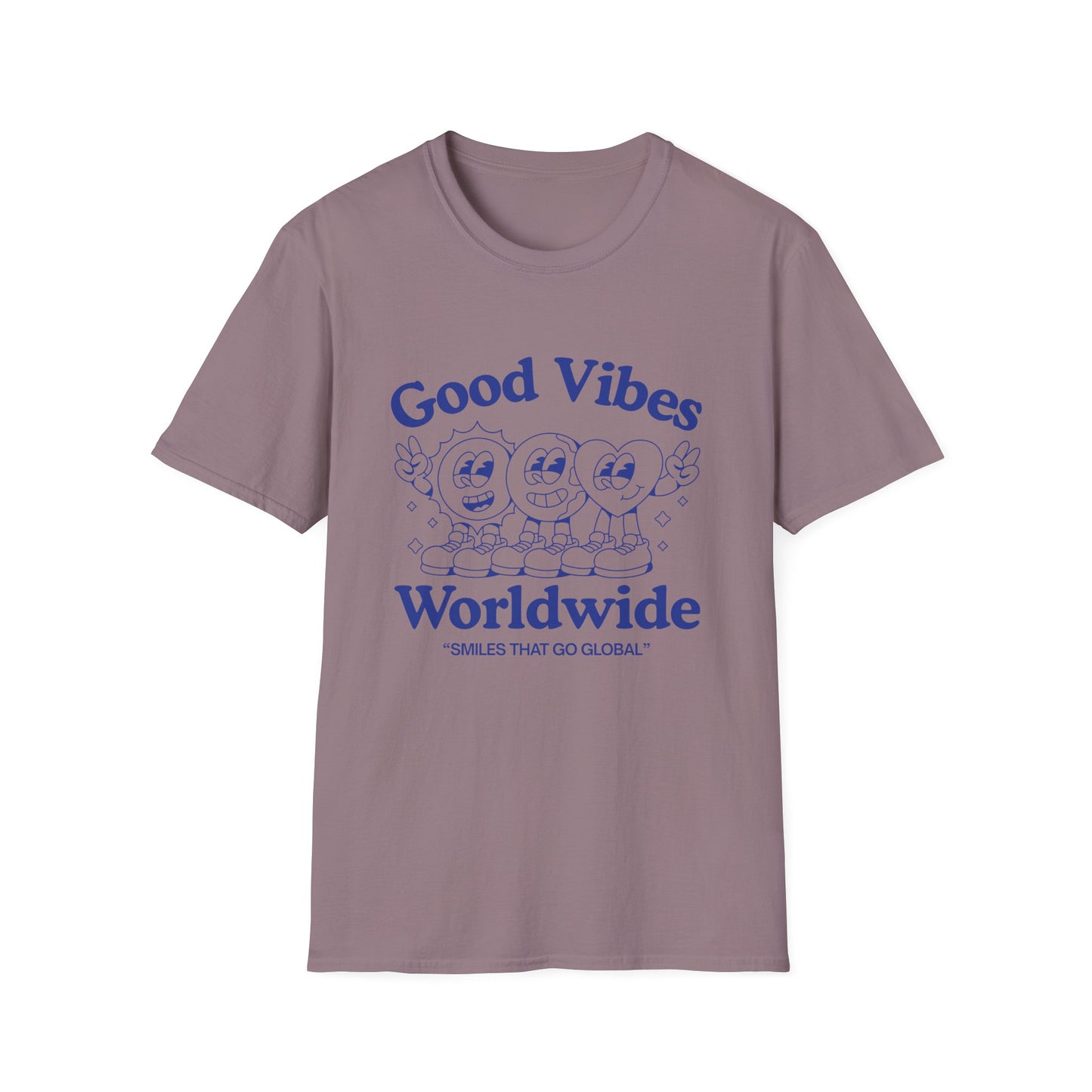 Good Vibes Worldwide T-Shirt – Retro Global Positivity Graphic Tee with Vintage Travel-Inspired Design
