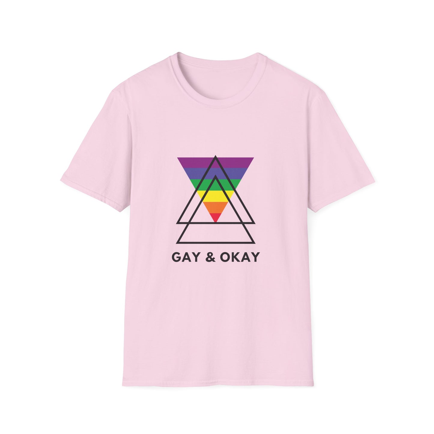 Gay and Okay T-Shirt – Geometric Rainbow LGBTQ+ Graphic Tee with Bold Inclusive Pride Design