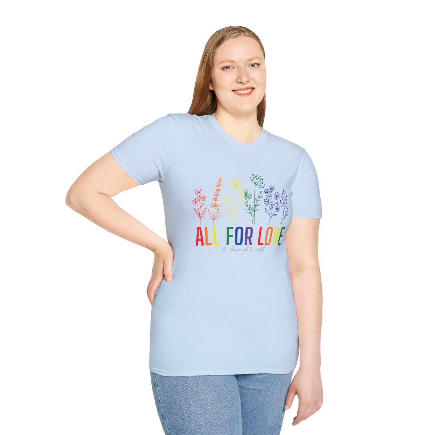 All for Love T-Shirt – Rainbow LGBTQ+ Pride Graphic Tee with Inclusive Love Wins Message