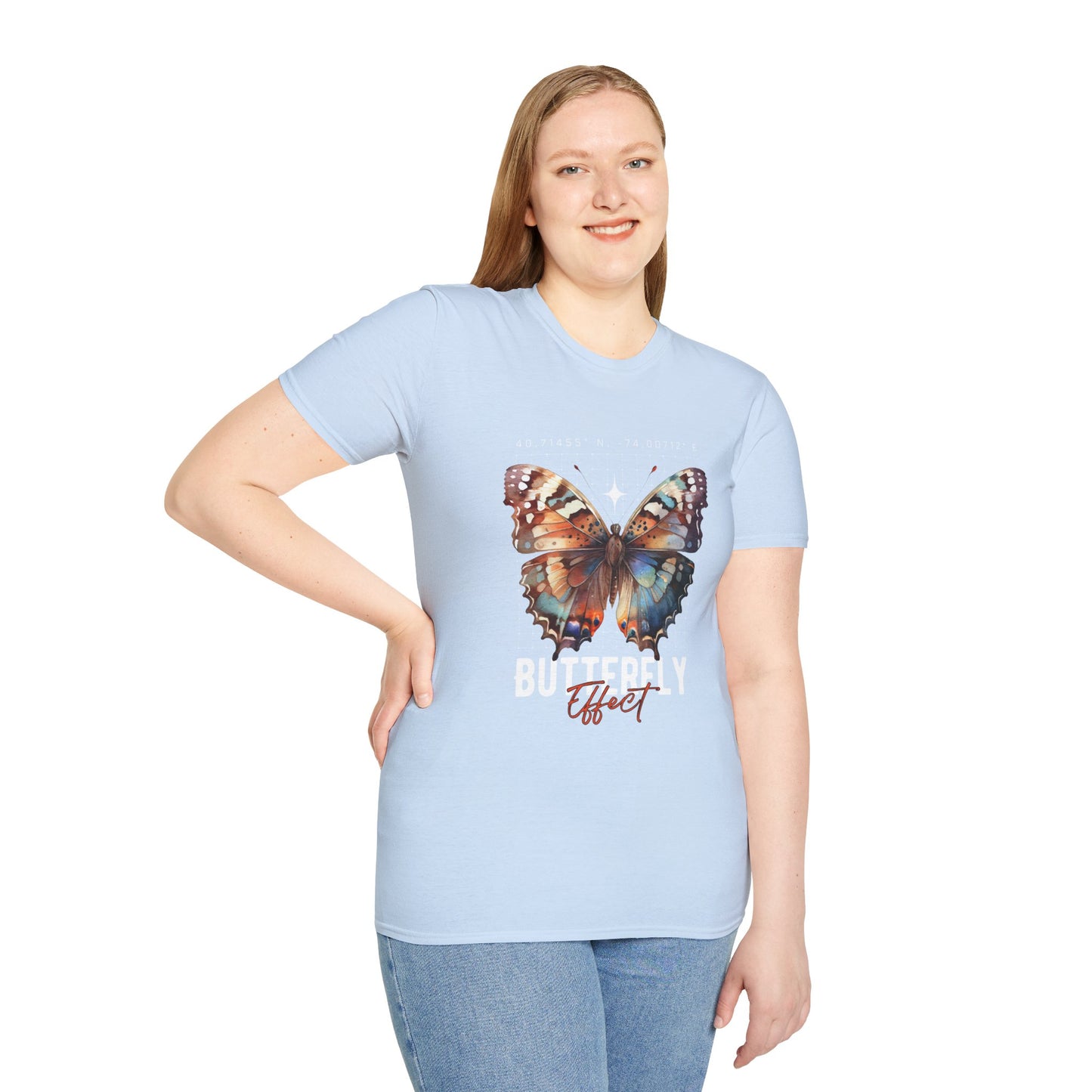 Butterfly Effect T-Shirt – Minimalist Graphic Tee with Coordinates & Symbolic Design of Change and Connection