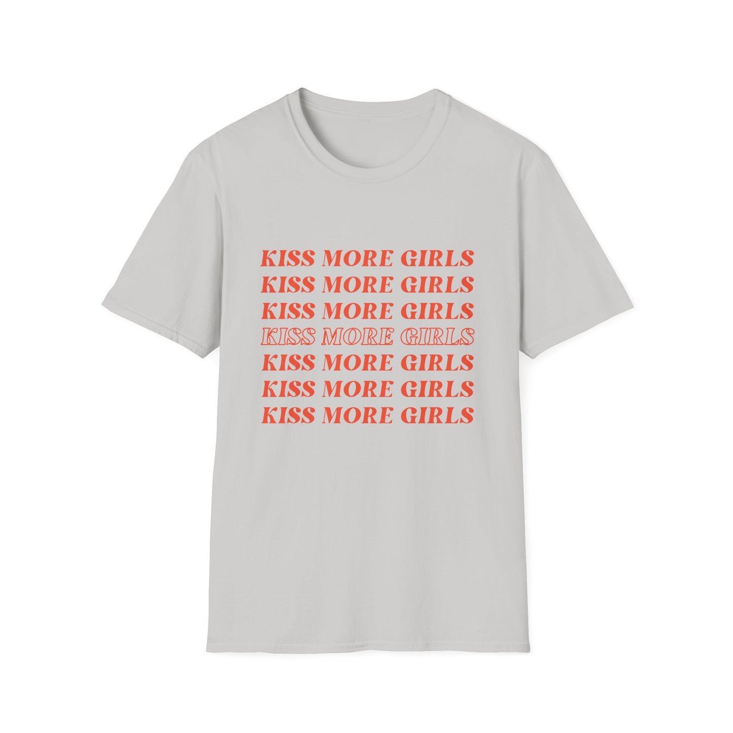 Kiss More Girls T-Shirt – Bold Red Font LGBTQ+ Pride Graphic Tee with Playful Feminine Message
