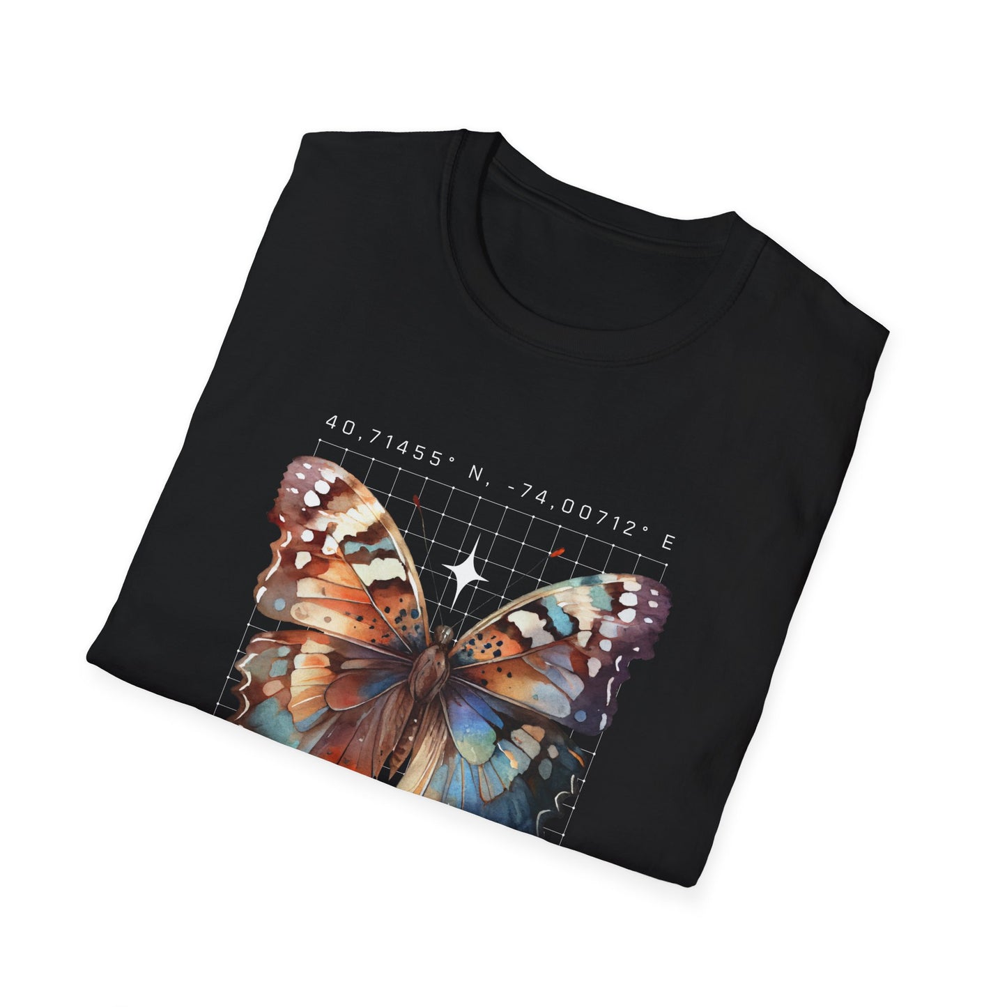 Butterfly Effect T-Shirt – Minimalist Graphic Tee with Coordinates & Symbolic Design of Change and Connection