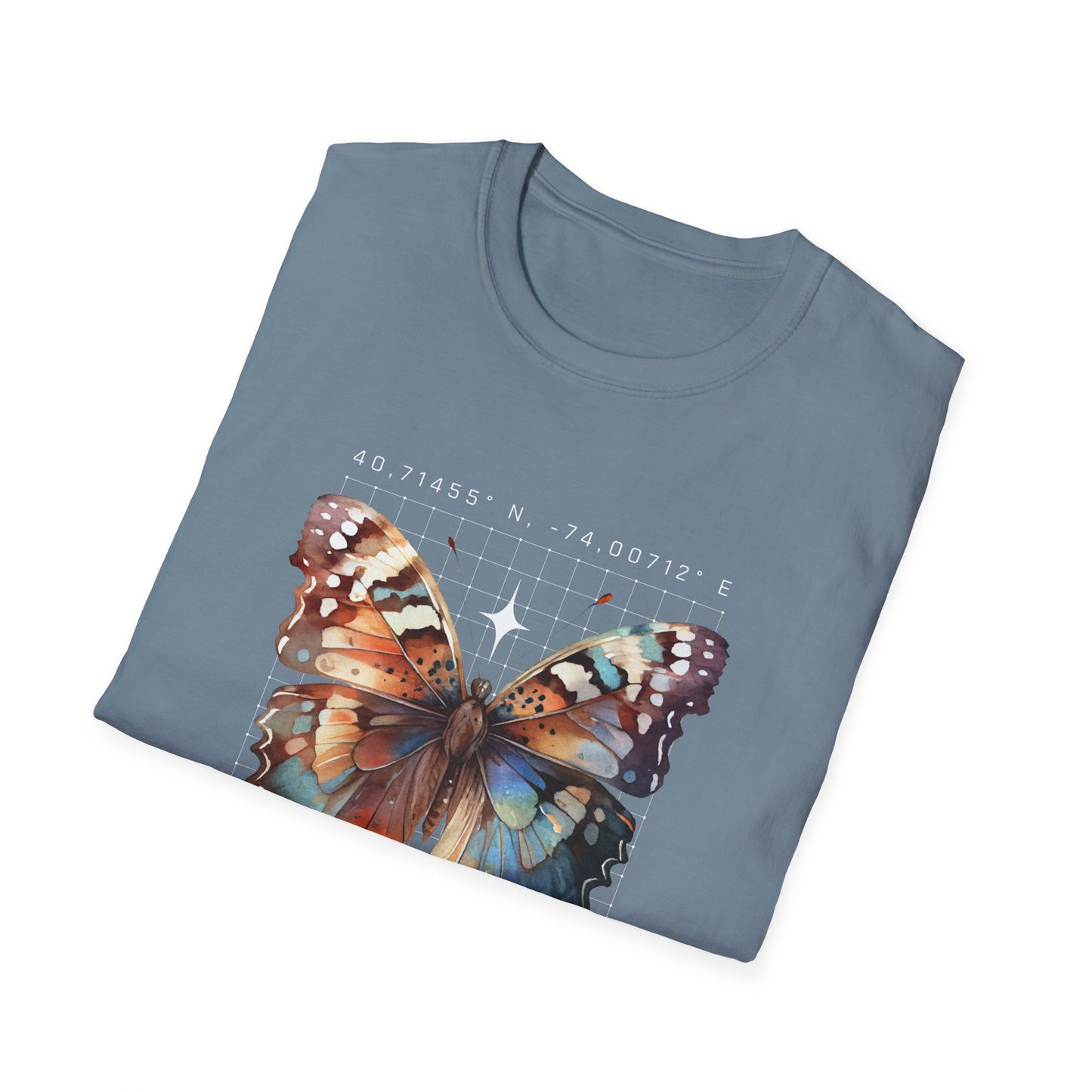 Butterfly Effect T-Shirt – Minimalist Graphic Tee with Coordinates & Symbolic Design of Change and Connection
