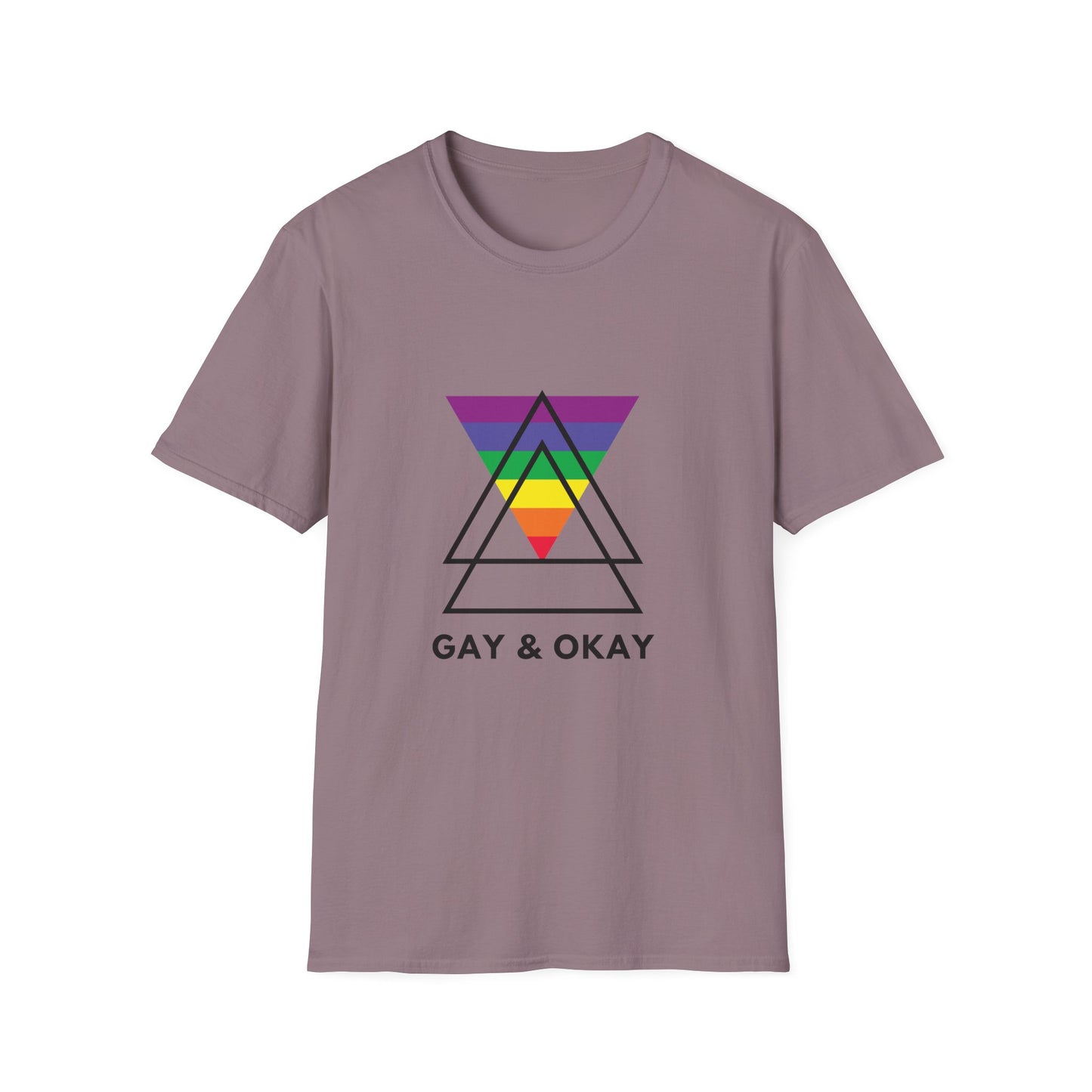 Gay and Okay T-Shirt – Geometric Rainbow LGBTQ+ Graphic Tee with Bold Inclusive Pride Design