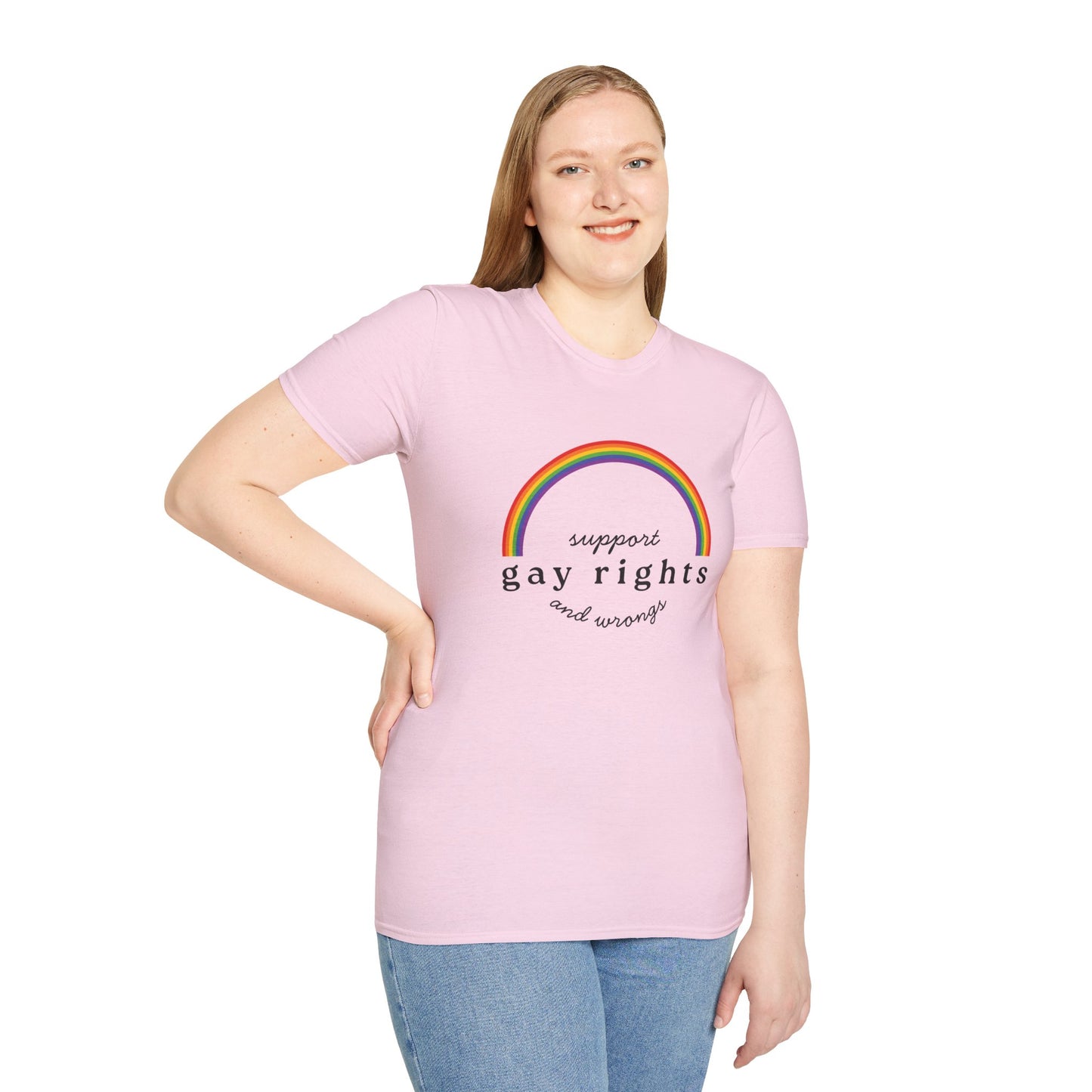 I Support Gay Rights and Wrongs T-Shirt – Rainbow LGBTQ+ Graphic Tee with Bold Inclusive & Humorous Pride Design