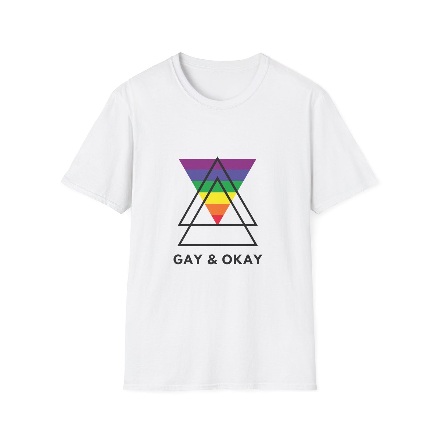 Gay and Okay T-Shirt – Geometric Rainbow LGBTQ+ Graphic Tee with Bold Inclusive Pride Design