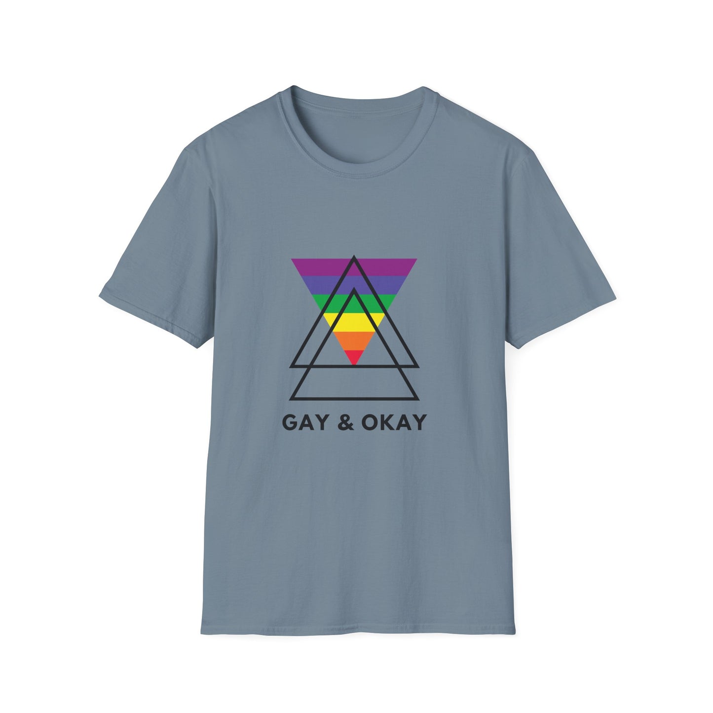 Gay and Okay T-Shirt – Geometric Rainbow LGBTQ+ Graphic Tee with Bold Inclusive Pride Design