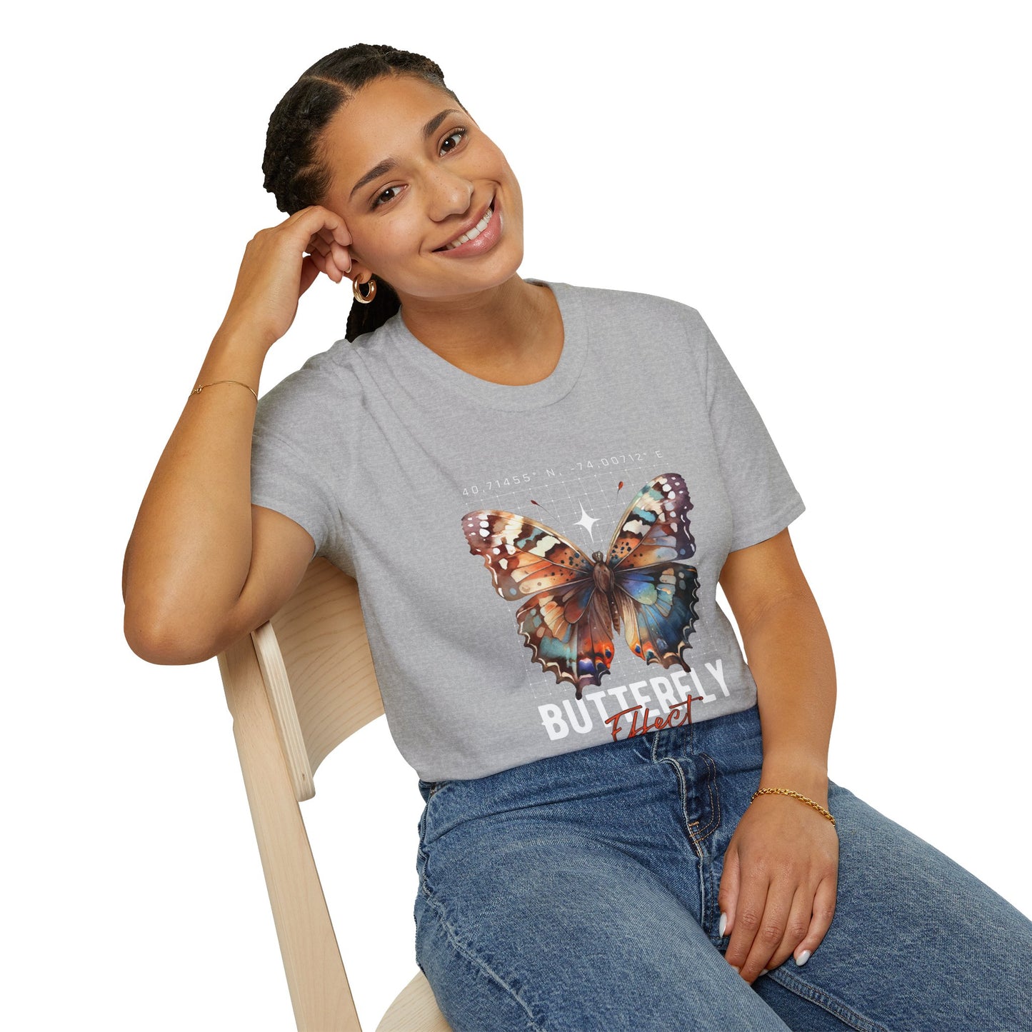 Butterfly Effect T-Shirt – Minimalist Graphic Tee with Coordinates & Symbolic Design of Change and Connection