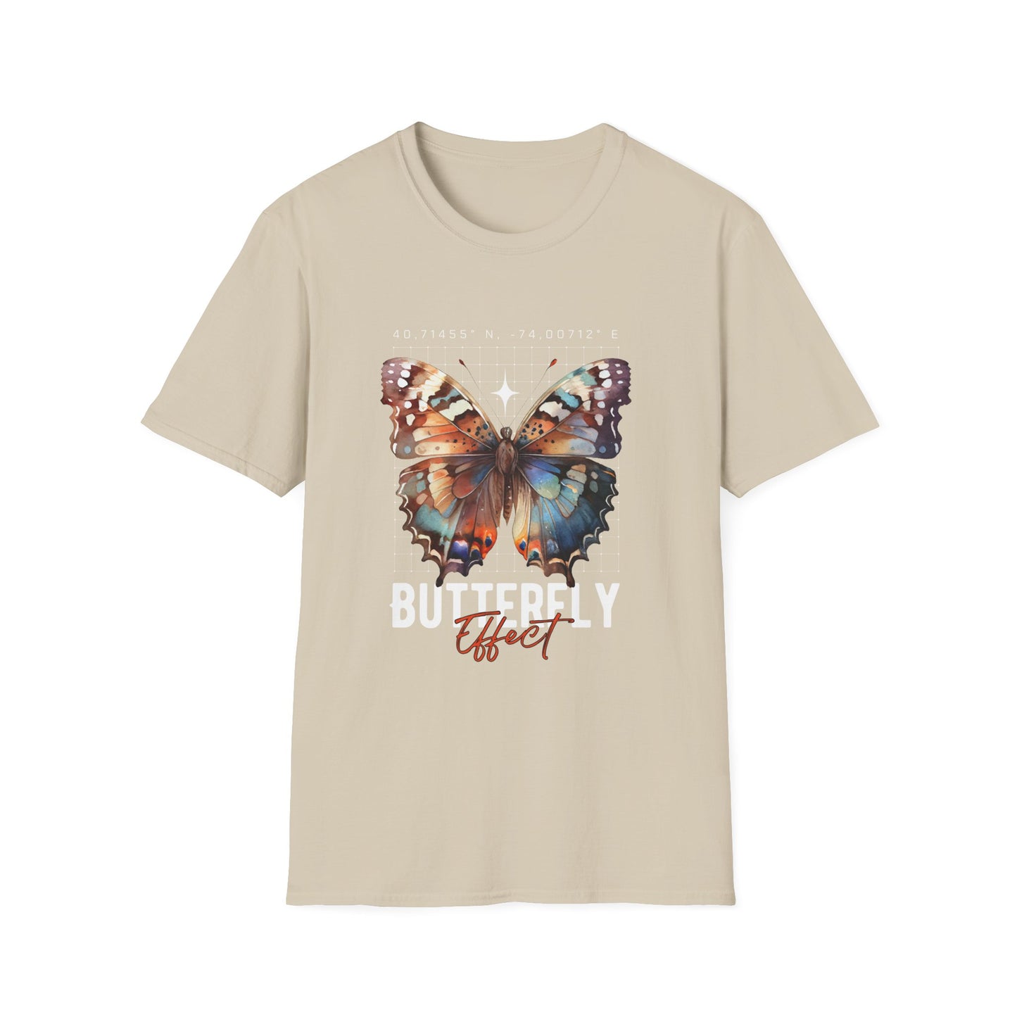 Butterfly Effect T-Shirt – Minimalist Graphic Tee with Coordinates & Symbolic Design of Change and Connection