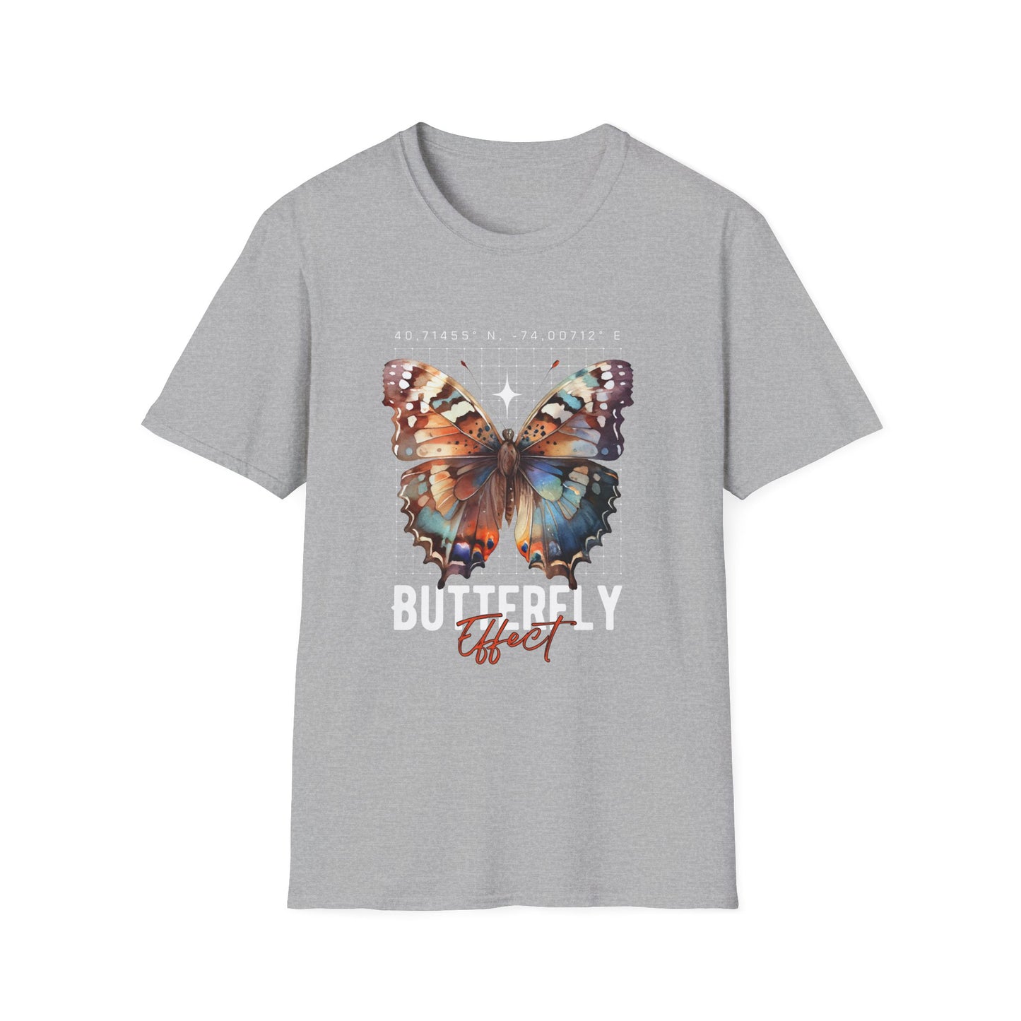 Butterfly Effect T-Shirt – Minimalist Graphic Tee with Coordinates & Symbolic Design of Change and Connection