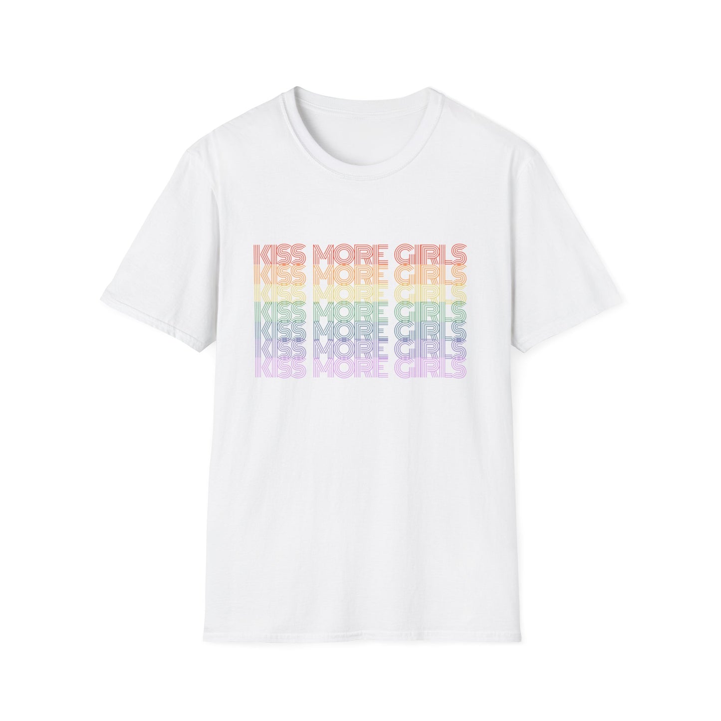 Kiss More Girls T-Shirt – Rainbow LGBTQ+ Pride Graphic Tee with Bold Inclusive & Playful Message