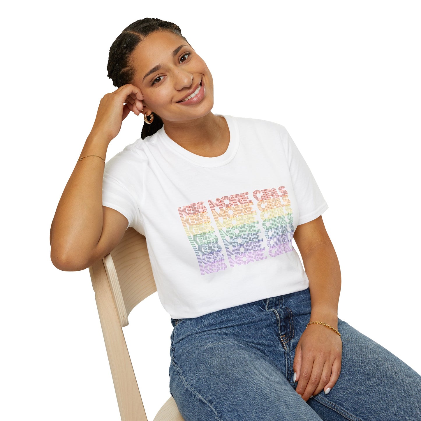 Kiss More Girls T-Shirt – Rainbow LGBTQ+ Pride Graphic Tee with Bold Inclusive & Playful Message