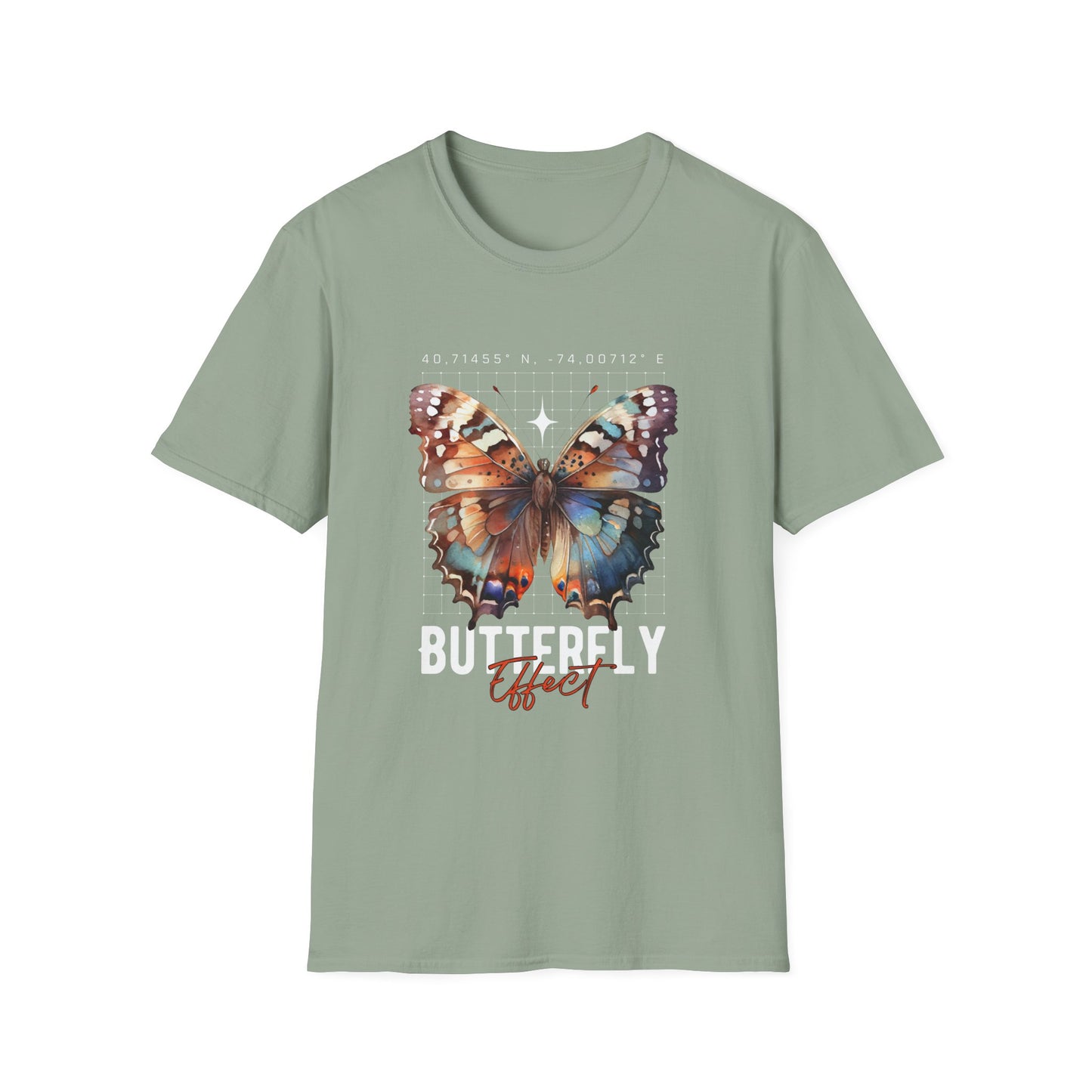 Butterfly Effect T-Shirt – Minimalist Graphic Tee with Coordinates & Symbolic Design of Change and Connection