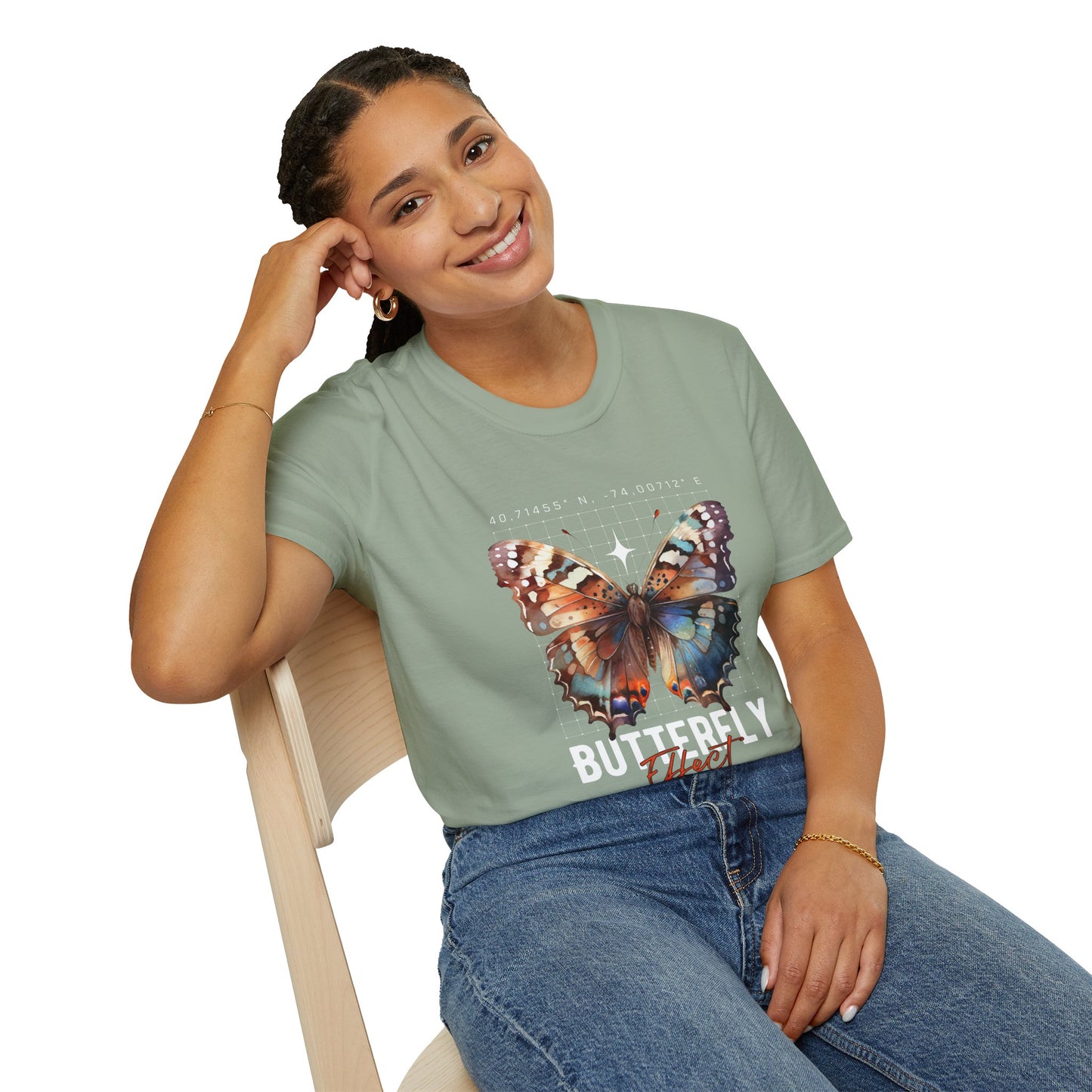 Butterfly Effect T-Shirt – Minimalist Graphic Tee with Coordinates & Symbolic Design of Change and Connection