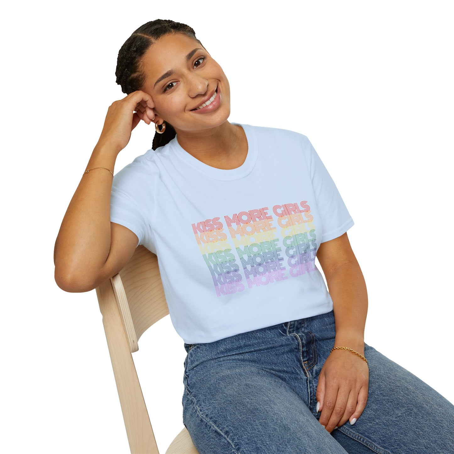 Kiss More Girls T-Shirt – Rainbow LGBTQ+ Pride Graphic Tee with Bold Inclusive & Playful Message