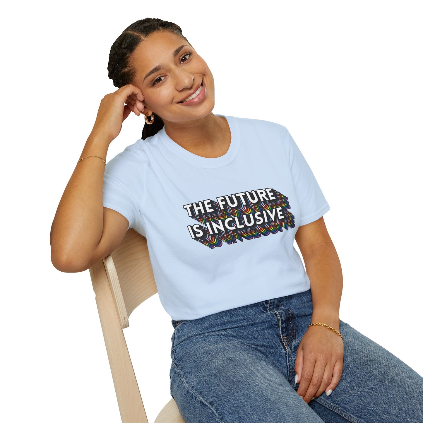 The Future Is Inclusive T-Shirt – Rainbow Uplifted Equality Graphic Tee with Bold LGBTQ+ Pride Message