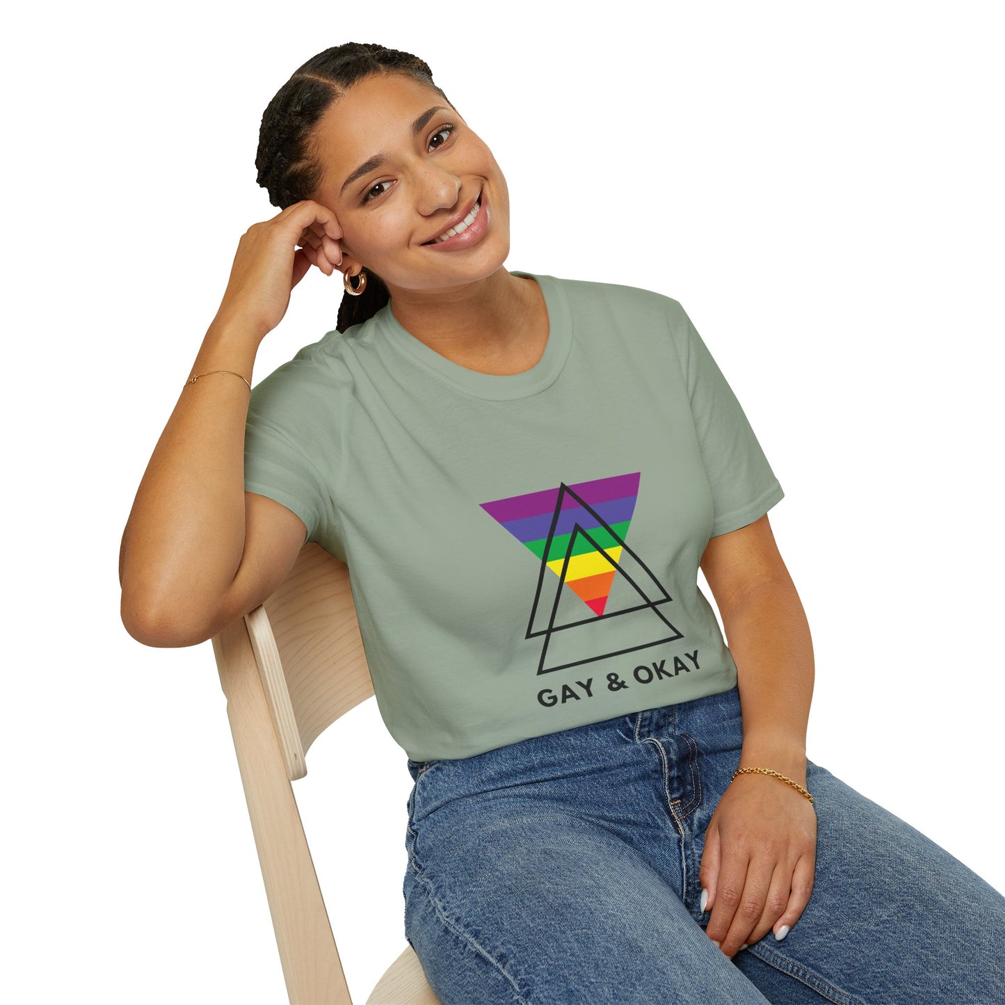 Gay and Okay T-Shirt – Geometric Rainbow LGBTQ+ Graphic Tee with Bold Inclusive Pride Design