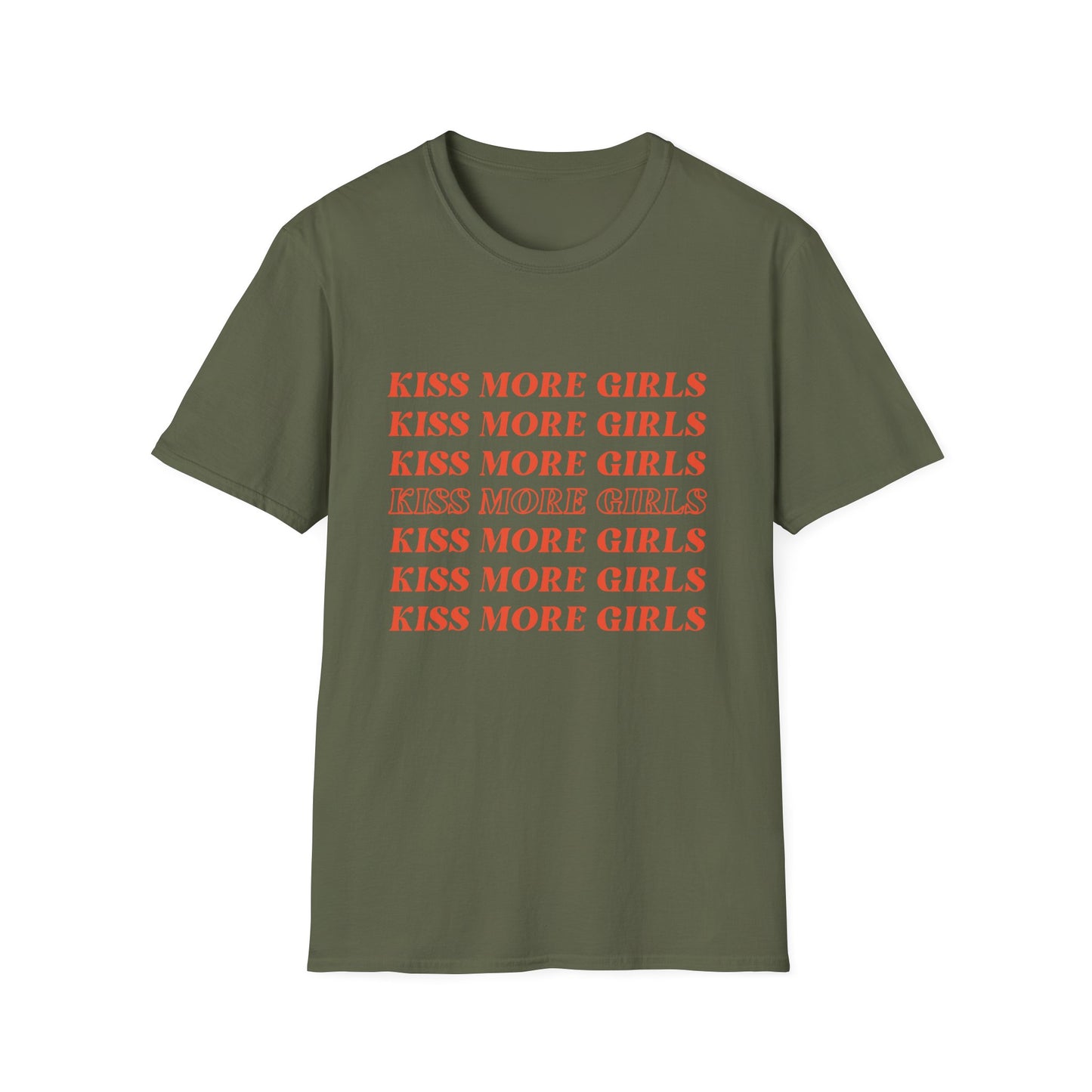 Kiss More Girls T-Shirt – Bold Red Font LGBTQ+ Pride Graphic Tee with Playful Feminine Message