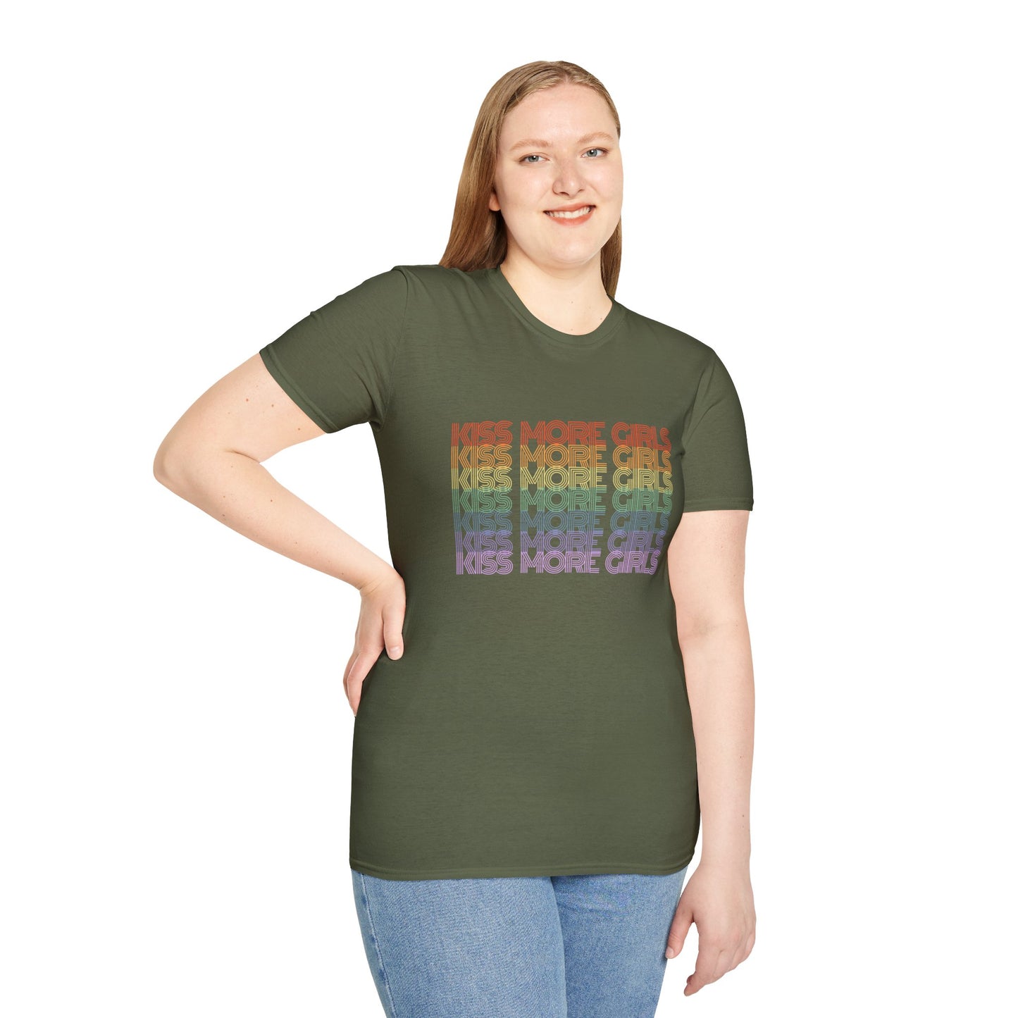 Kiss More Girls T-Shirt – Rainbow LGBTQ+ Pride Graphic Tee with Bold Inclusive & Playful Message
