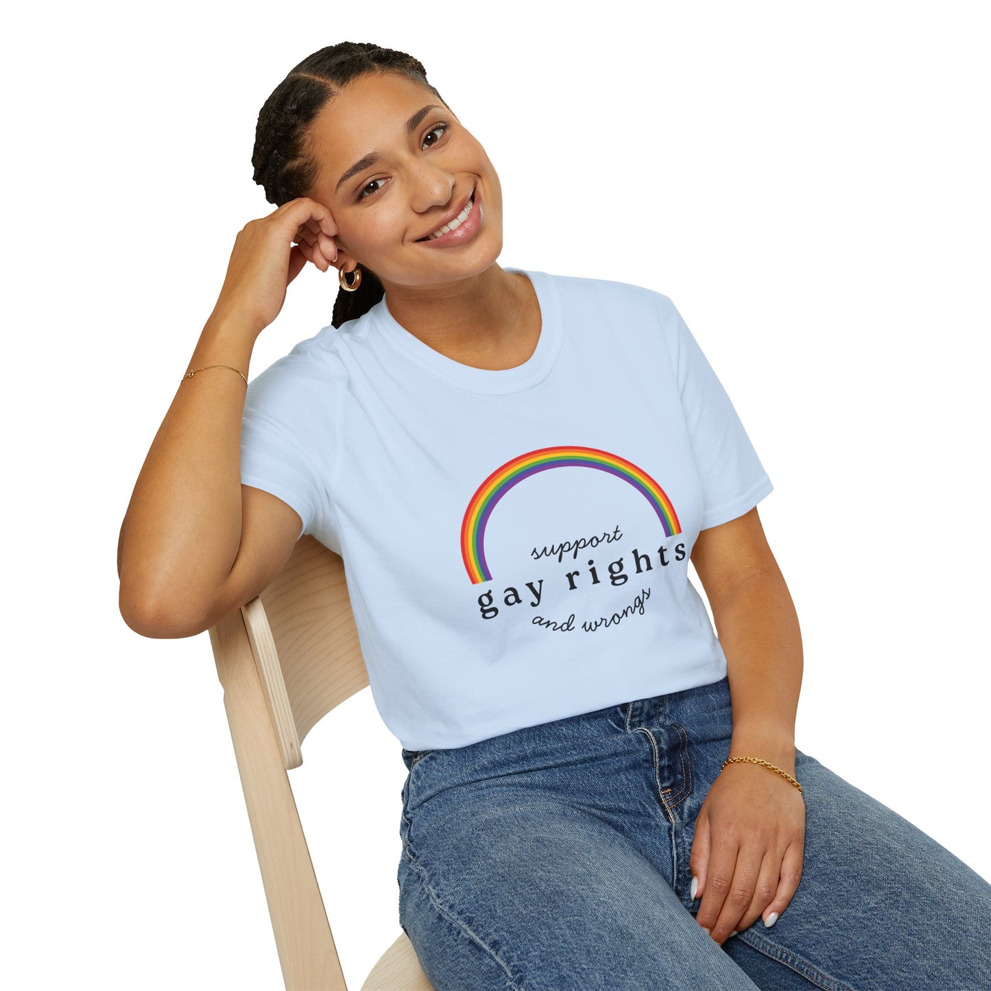 I Support Gay Rights and Wrongs T-Shirt – Rainbow LGBTQ+ Graphic Tee with Bold Inclusive & Humorous Pride Design