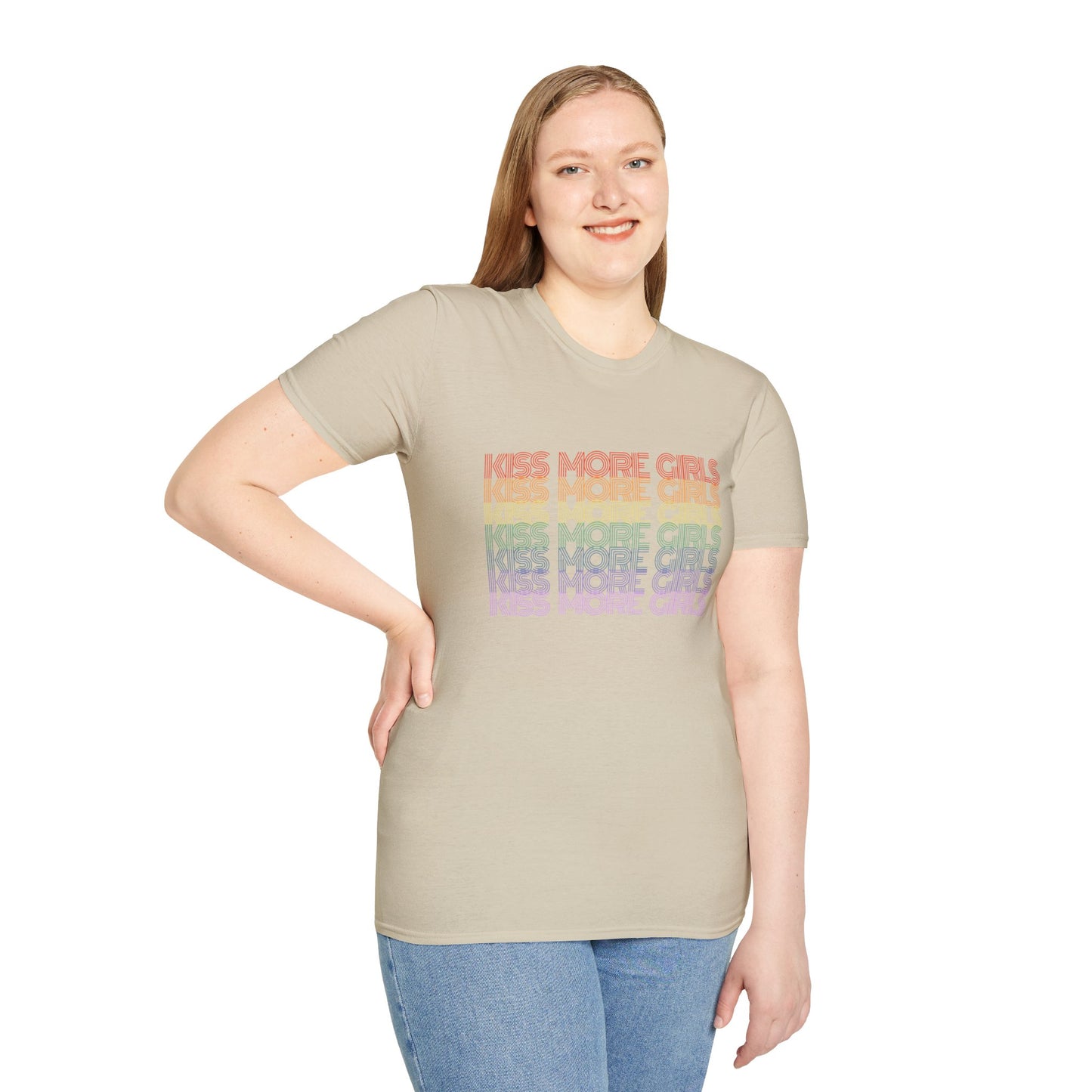 Kiss More Girls T-Shirt – Rainbow LGBTQ+ Pride Graphic Tee with Bold Inclusive & Playful Message