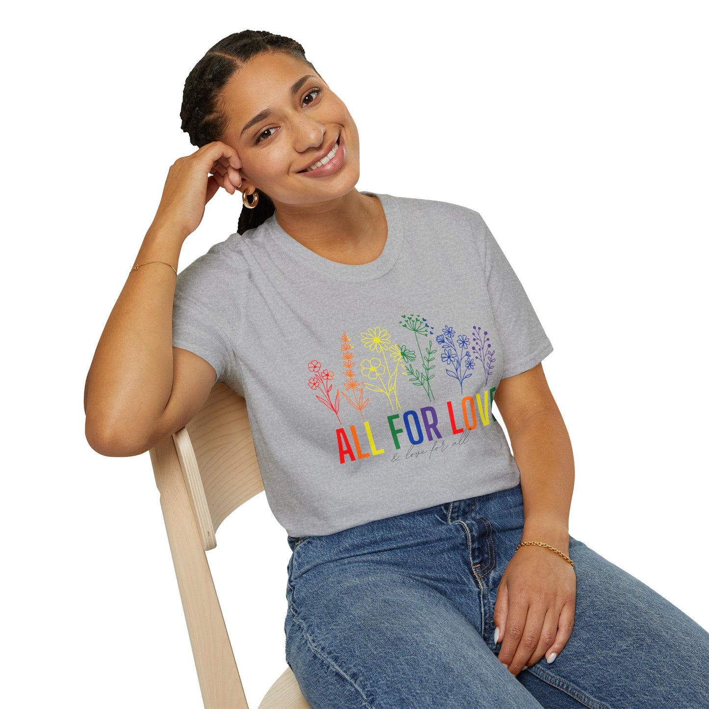 All for Love T-Shirt – Rainbow LGBTQ+ Pride Graphic Tee with Inclusive Love Wins Message